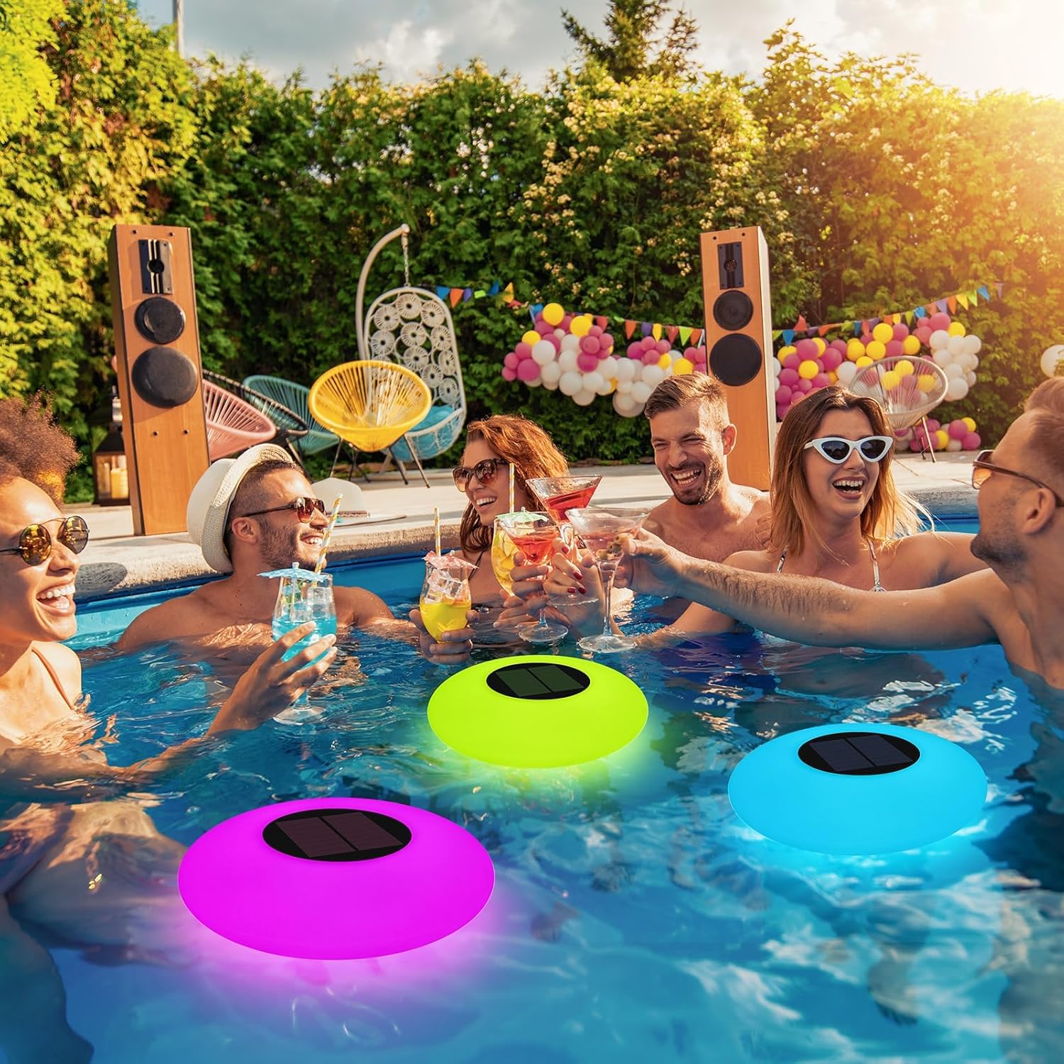 Blingbin Floating Pool Lights, Solar Pool Light with 16 RGB Colors 4 Dynamic Lighting Effects, IP67 Waterproof Pool Lights That Float with Remote Control for Pool Hot Tub Fountain Pond Garden Party