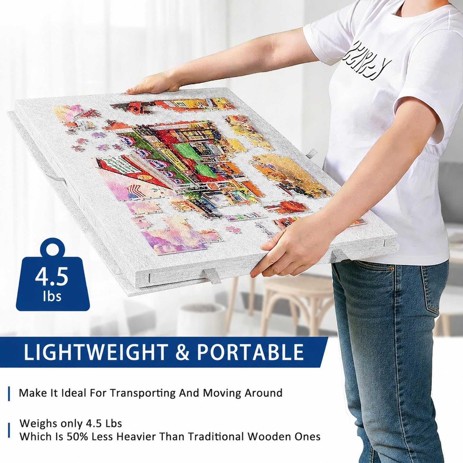 Tragbares Puzzlebrett mit 6 Farbigen Sortierfächern, 2-in-1 Puzzle Tisch & Abdeckung, Puzzle Board Puzzleunterlage für bis zu 1000 Teile – Puzzleboard klappbar & rutschfest (Silbergrau)