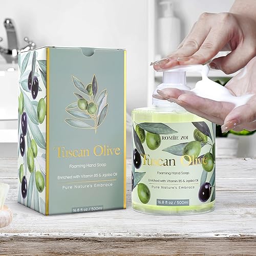 Miniatura 3 de ROMIIE ZOI Jabón de manos espumoso con caja de regalo, aceituna toscana - Fórmula biodegradable humectante y revitalizada - 16.9 fl oz 16.8 oz