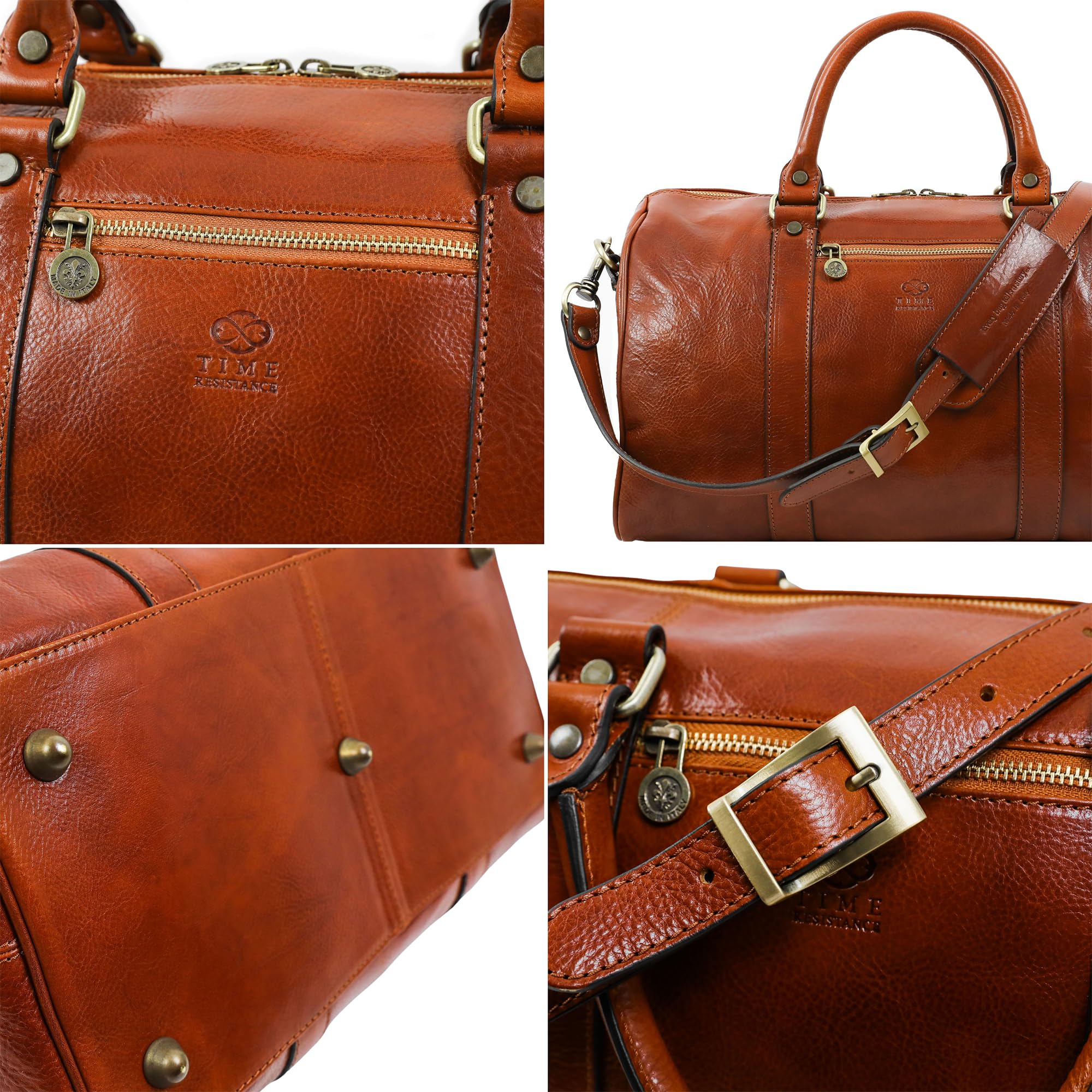 Bolsa de Viaje en Cuero, Bolso de Cuero para Hombres y Mujeres, Bolsa Deporte - Time Resistance