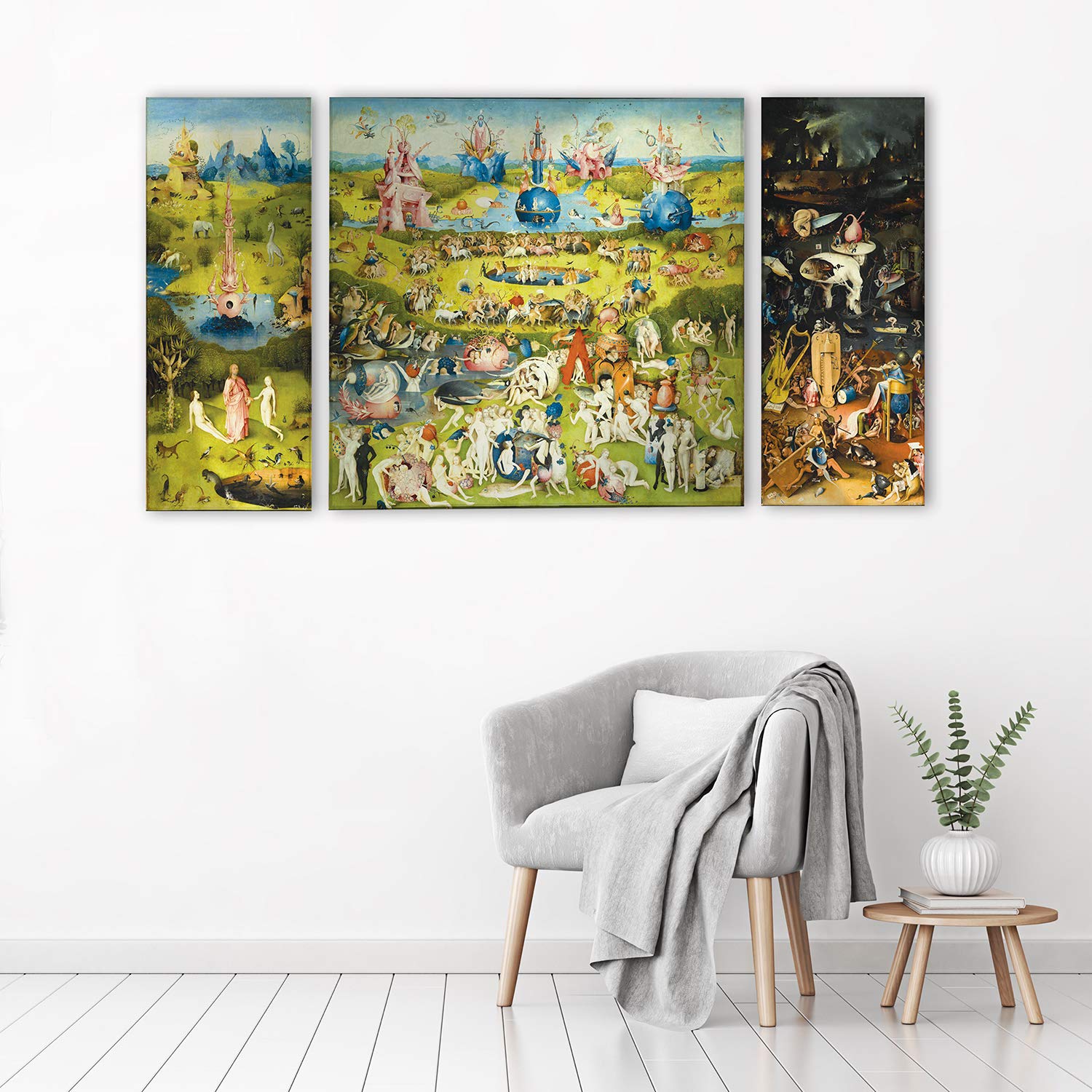 Giallobus - Cadre Multi-Panneaux 3 pièces - Le Jardin des délices - Impression sur Verre plexiglass Acrylique - prêt à accrocher - 40x100 cm - 100x100 cm - 40x100 cm