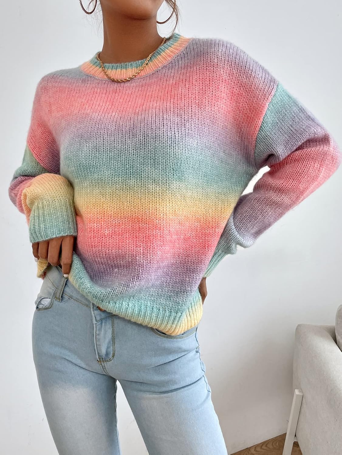 Floerns Women's Drop Shoulder Long Sleeve Crew Neck Sweater Pullover Top - Image 5