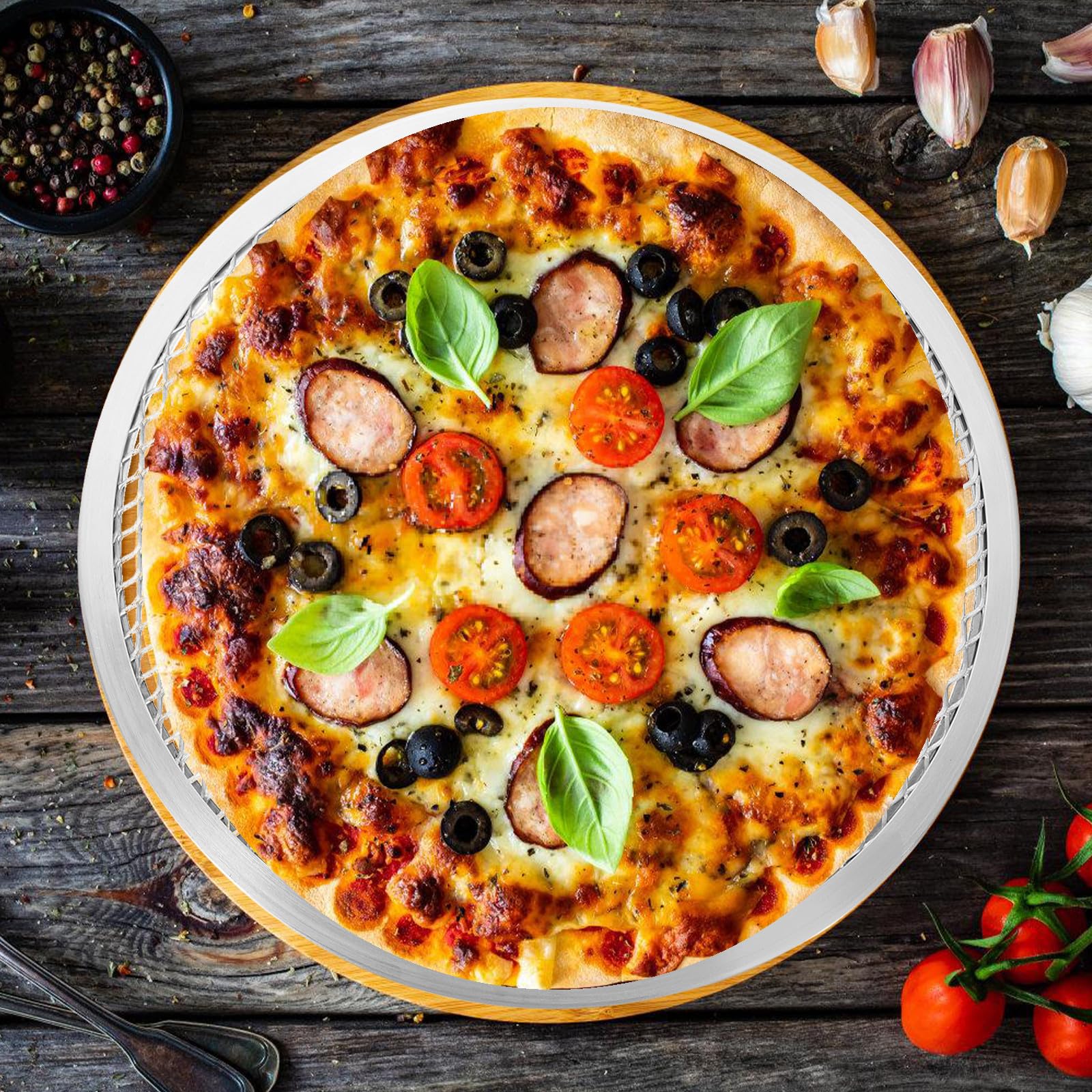 Bandejas para Pizza Resistente y Apto para Horno de Juego de 3 Malla Perforada Tamaños 10, 12 y 14 Pulgadas para Hornear Diario y Diversas Necesidades