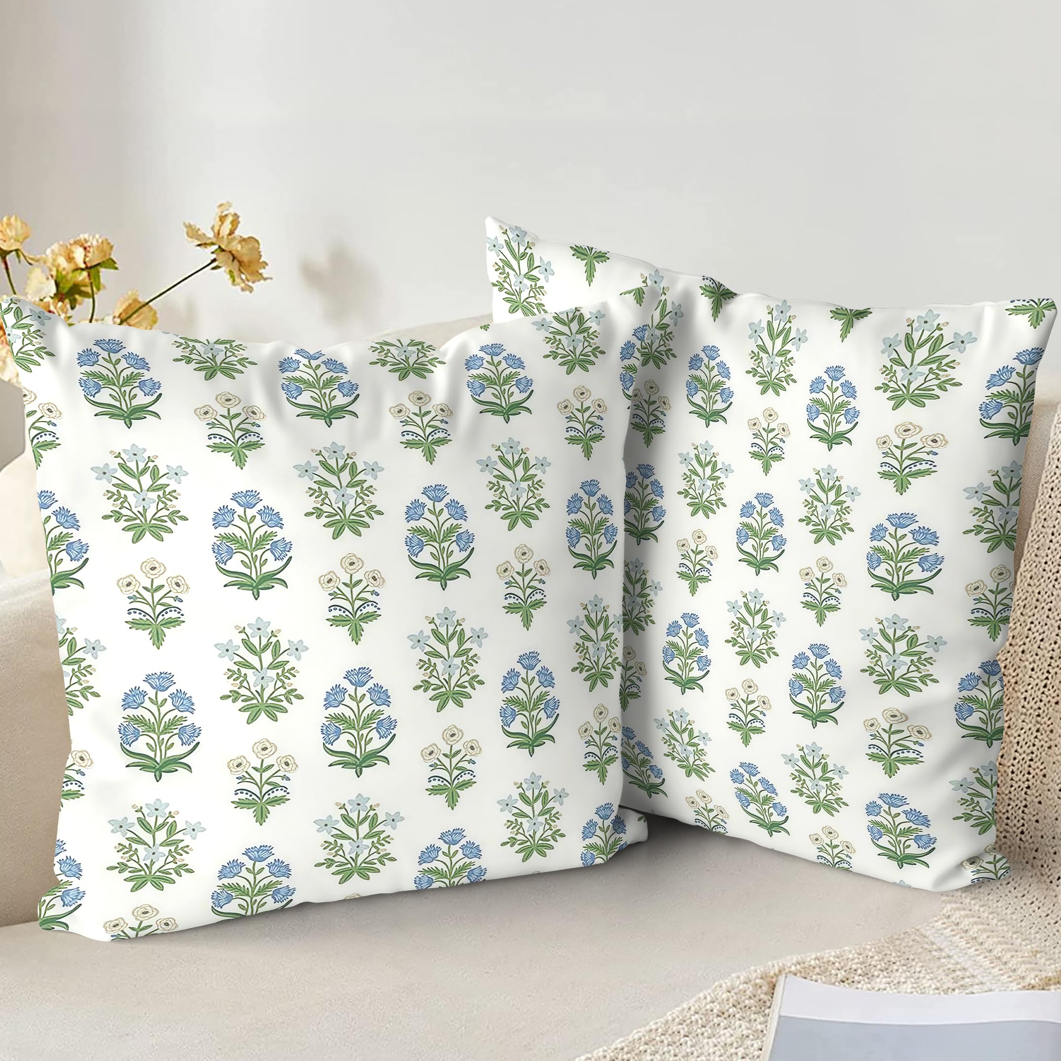 XPHZZL Cushion Covers Set of 2 Pack 65 x 65 cm Soft Vintage Floral Decorative Pillows Cover Boho Throw Pillow Cases for Sofa Bed Garden Outdoor Spring Decor Flower Plant with Invisible Zipper
