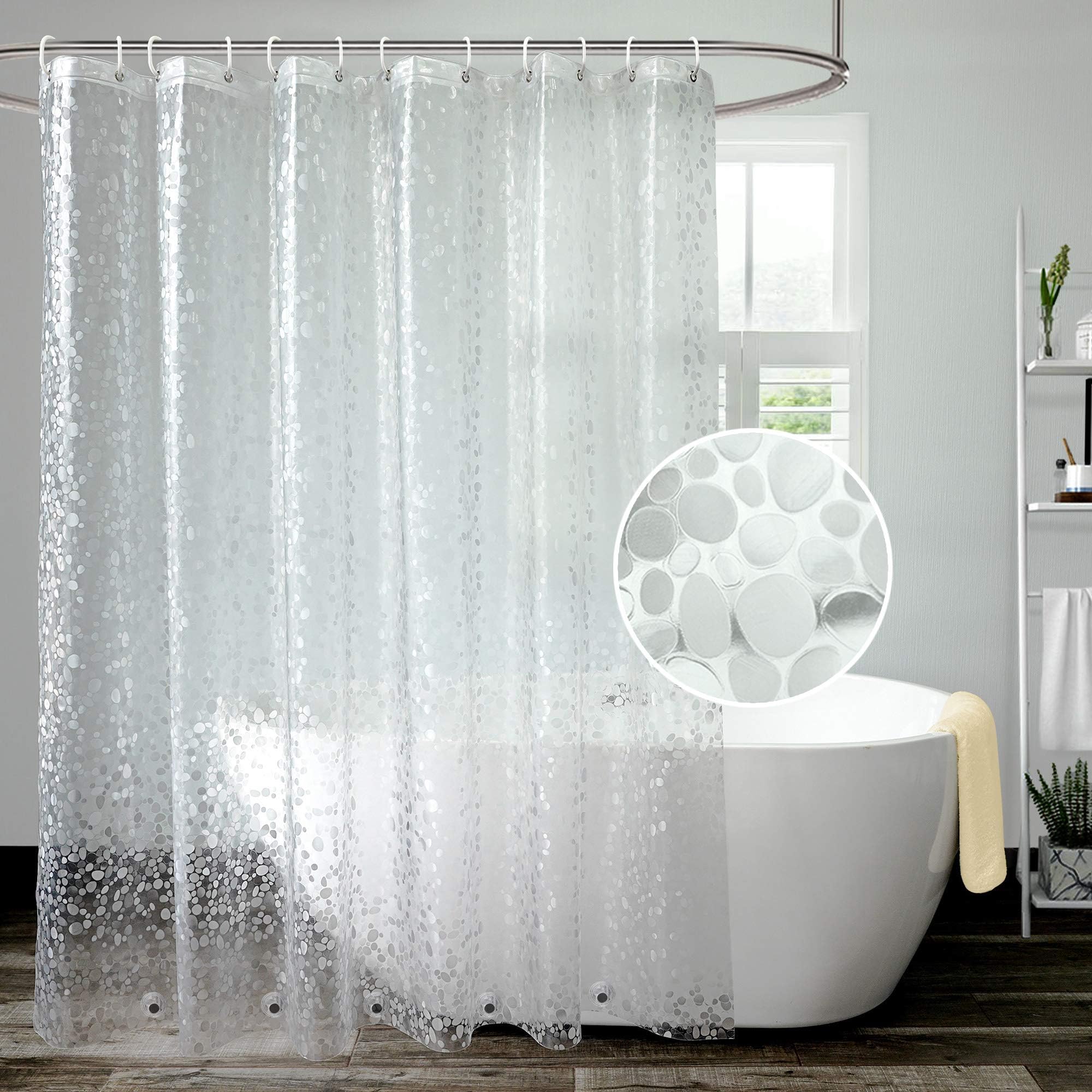 Rideau de douche court 152 cm de long imperméable AooHome semi-transparent