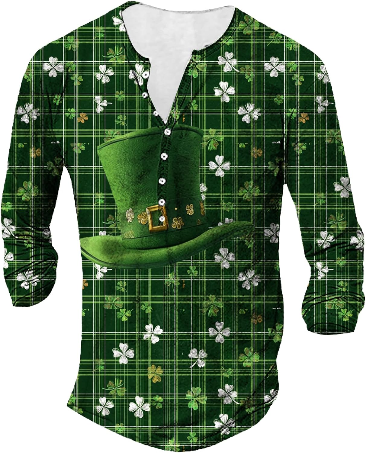 St Patricks Day Tshirt Men Flag Long Sleeve Henley Button Crewneck Pullover Big and Tall Casual Novelty Tunic Tops