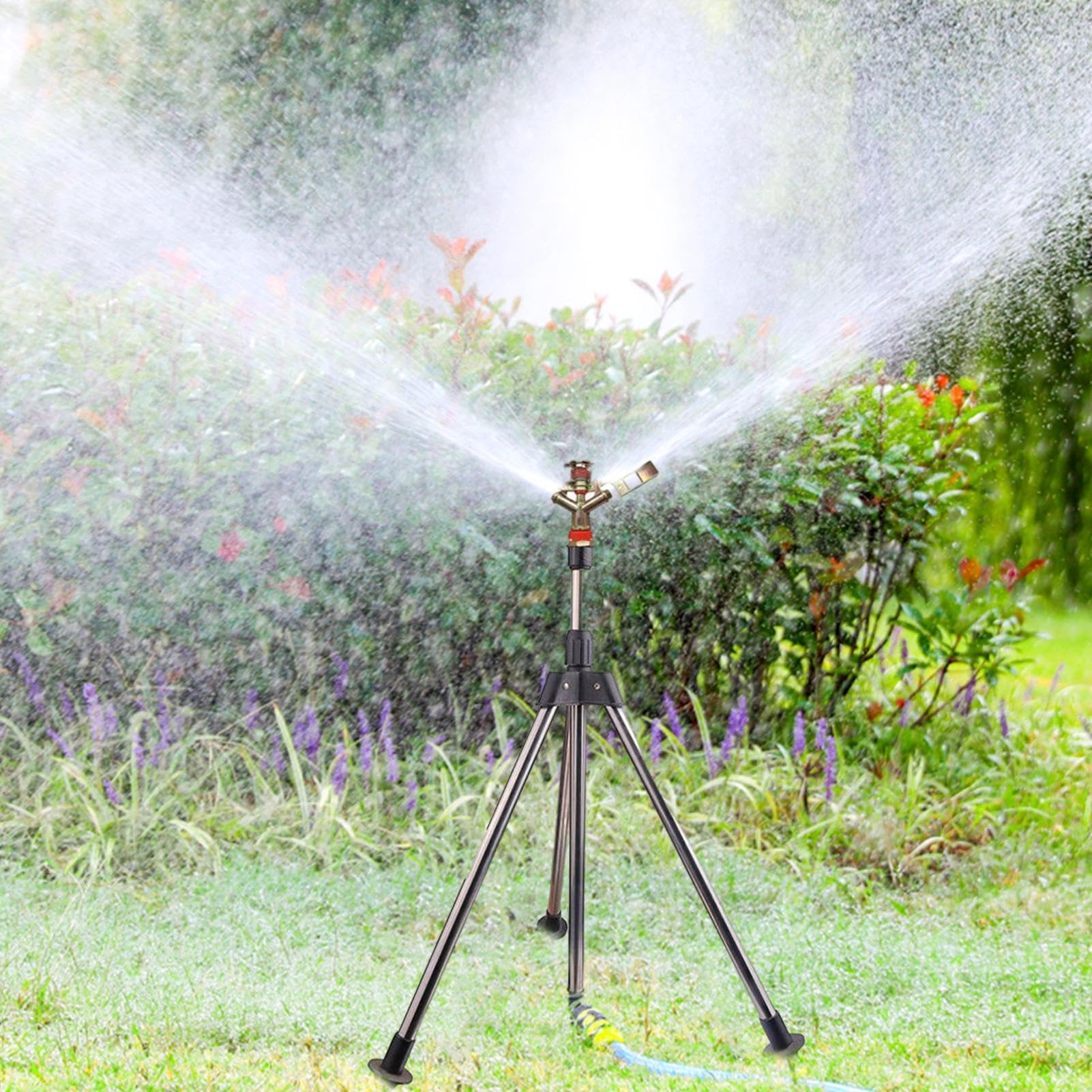 Irrigatore per prato, treppiede a risparmio energetico, girevole a 360 | gradi, altezza di copertura ampia per giardino, patio (45 x 45 x 90 cm) (argento)