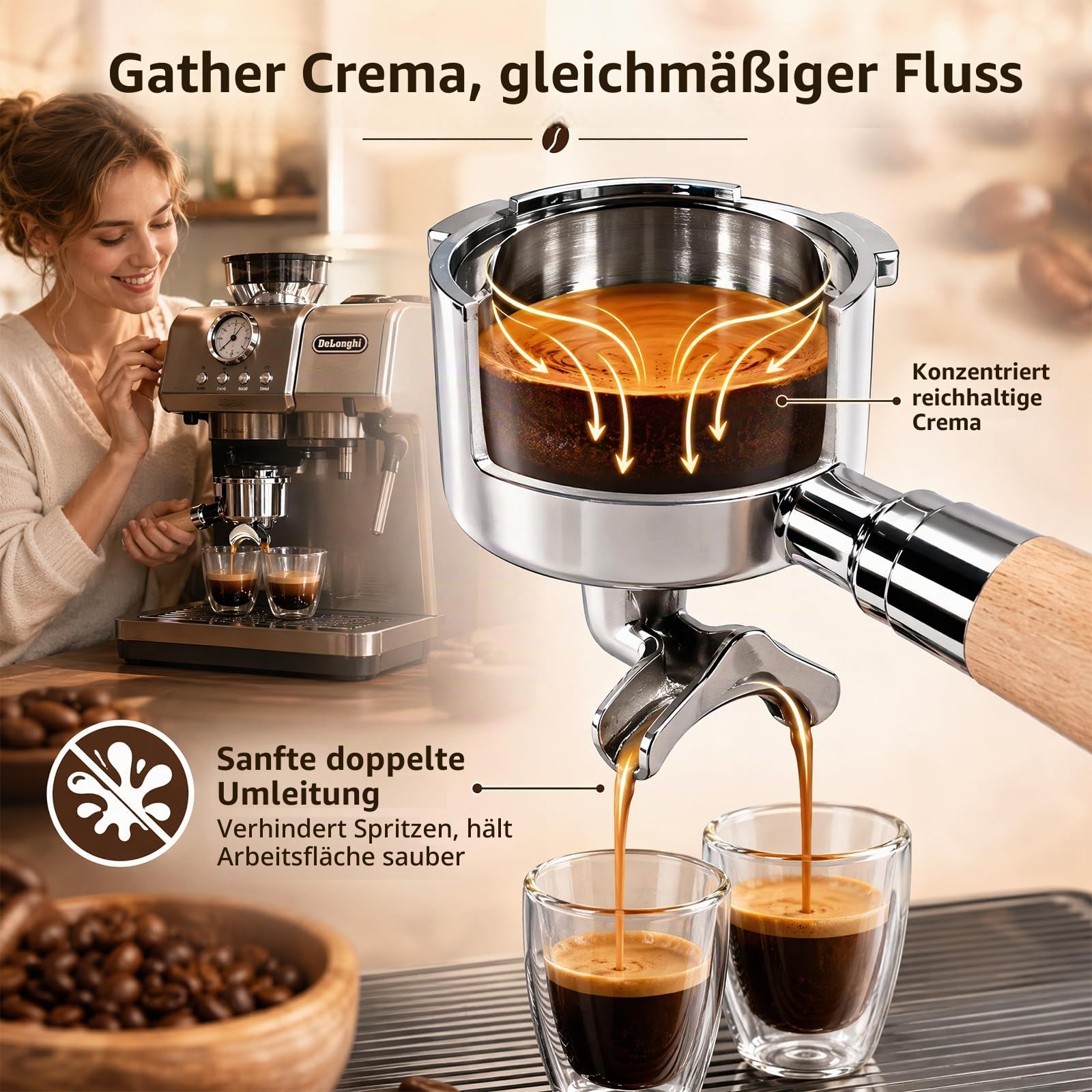 Siebträger 51mm für DeLonghi Dedica EC680 EC685 EC885, 3-Ohren Design