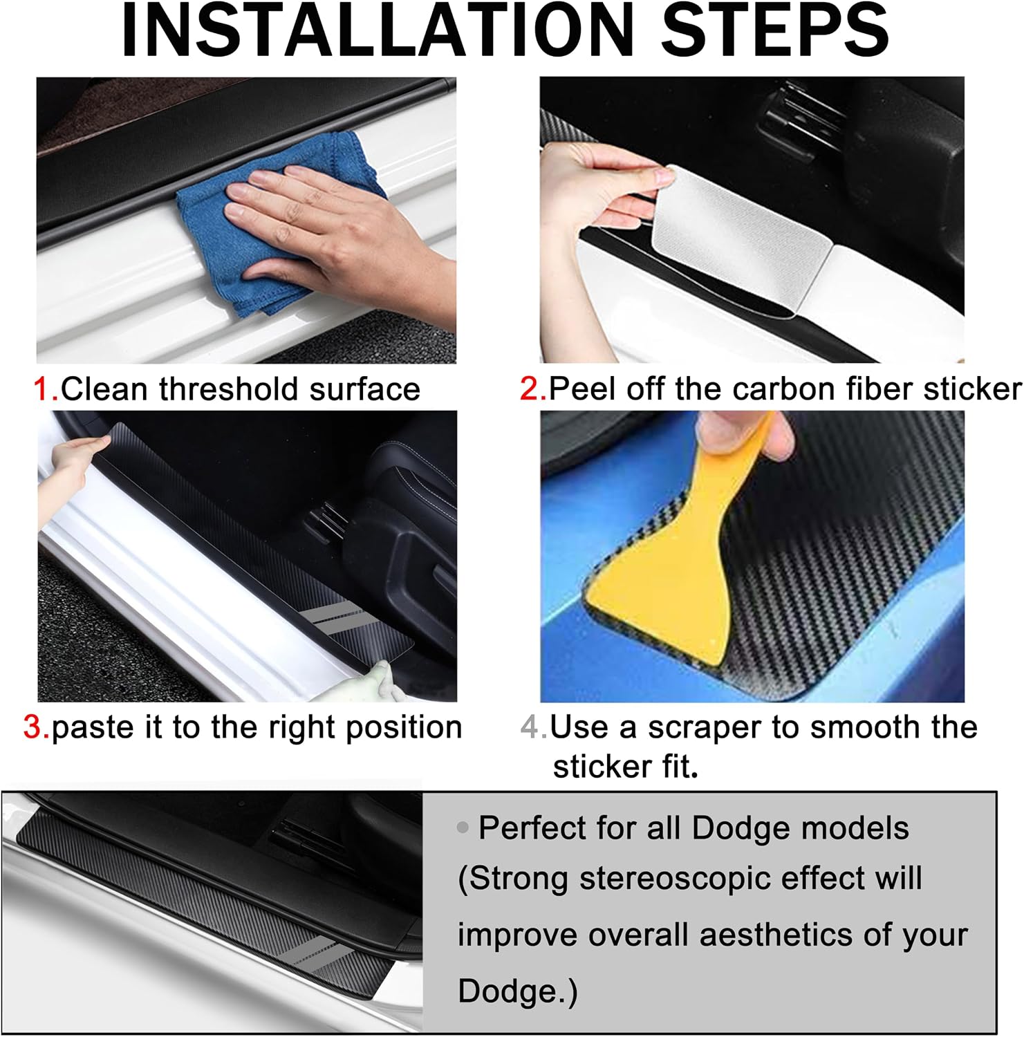 YOSRTER 4PCS Door Sill Guard Decoration Stickers for Dodge Charger Challenger Durango Journey Universal Fit to All Dodge Cars Fiber Leather Door Sill Protector (Gray Trim)