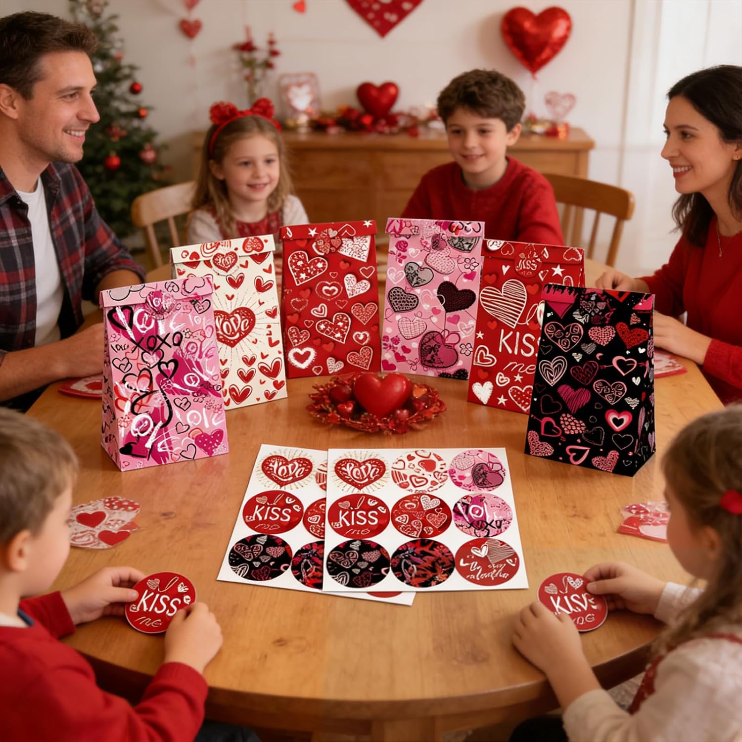 12Pack Heart Party Favor Bags with Stickers, Goodie Bags for Party Supplies image 5