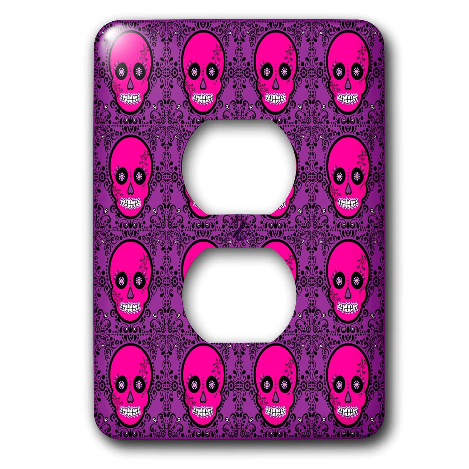 Plaque de finition double prise tête de mort en sucre violette rose