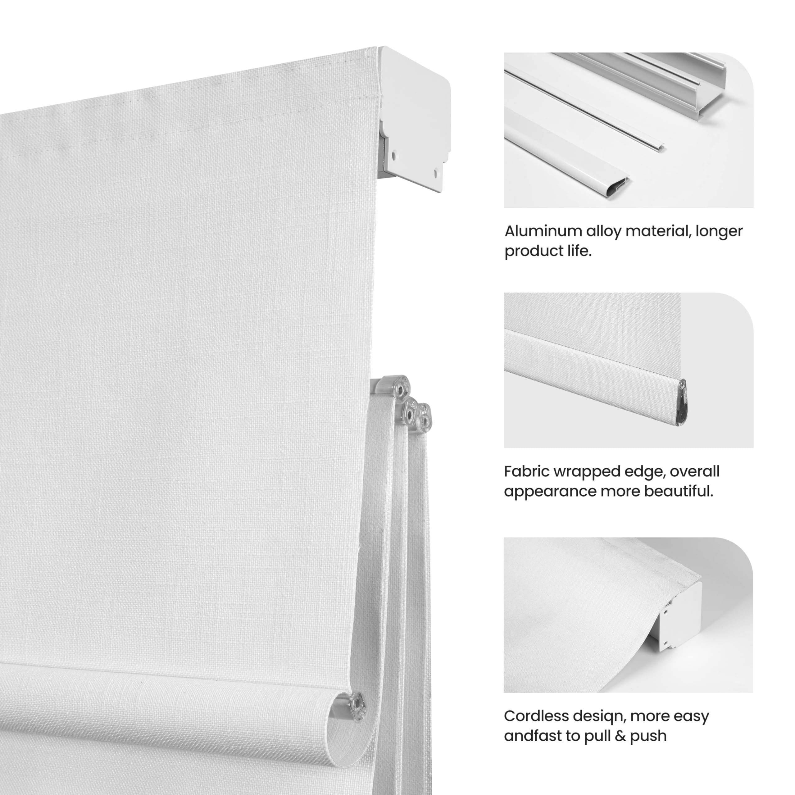 MoDanCeQ Roman Shades for Windows Blackout Cordless Room Darkening Roman Blinds Black Out Window Shades for Home Office Bedroom, White, 38