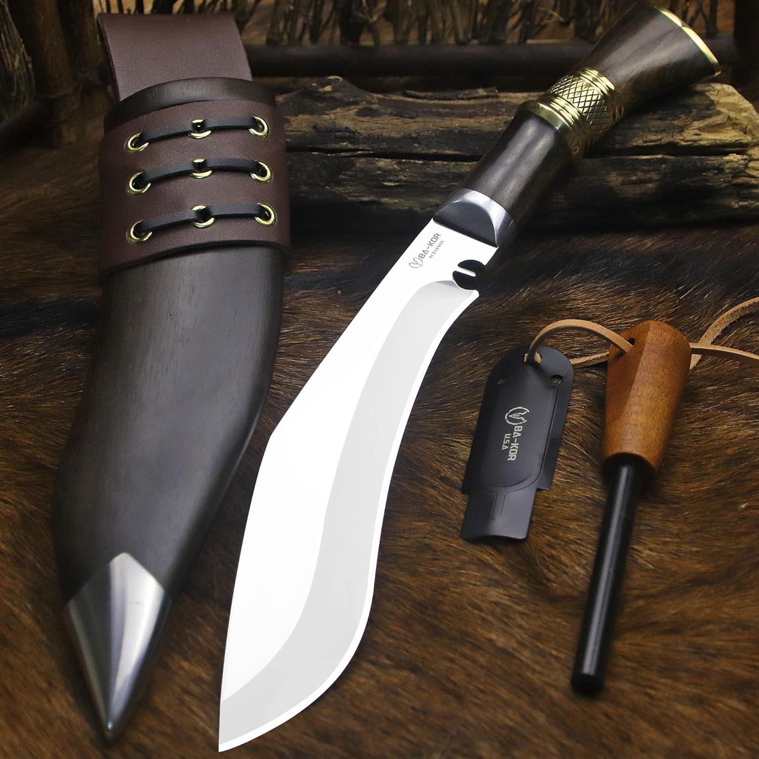 BA-KOR 13in 6mm Bushcraft Survival Knife with Fire Starter,9CR18MOV Fixed Blade Camping Knife,Full Tang Outdoor Hunting Knife
