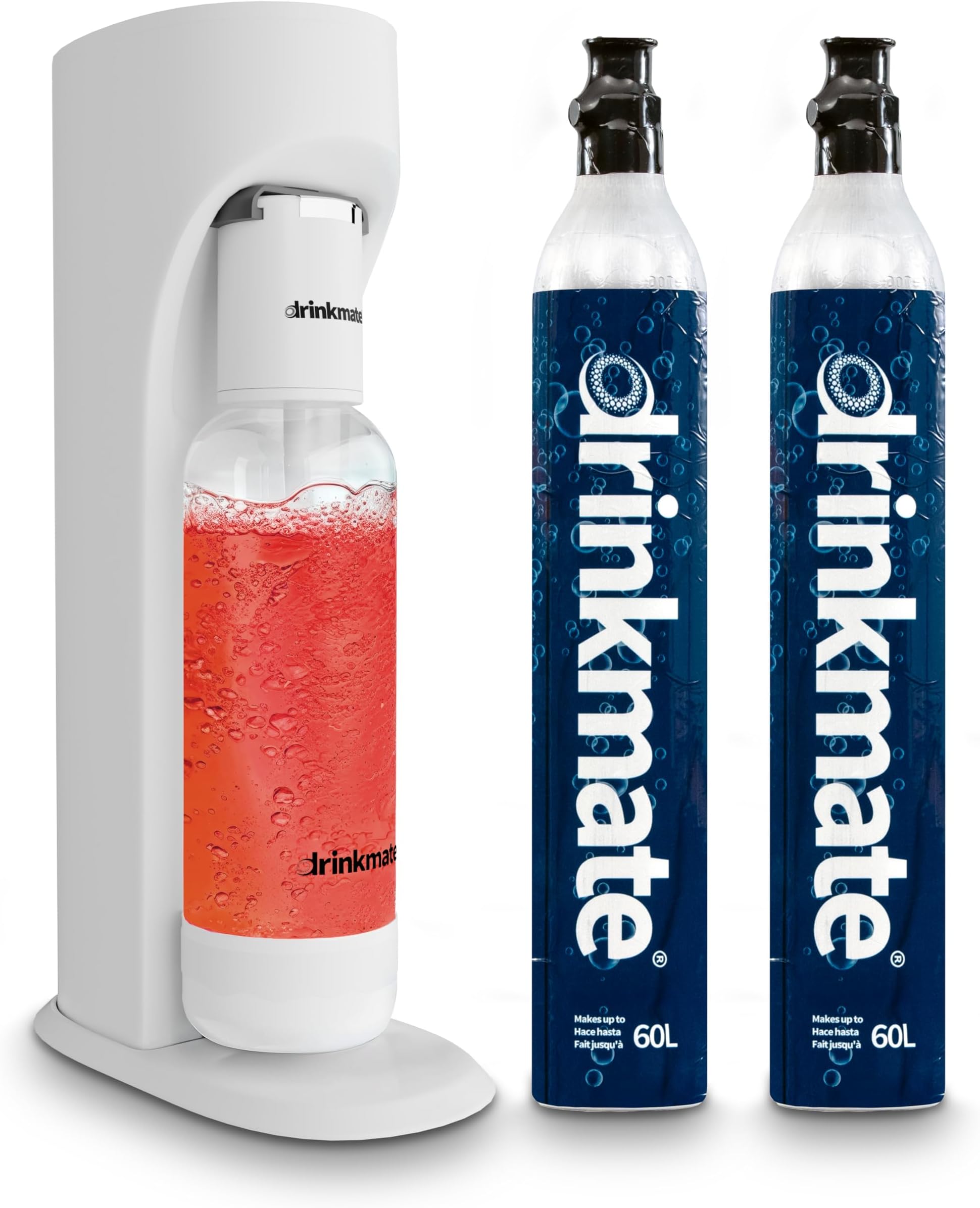 OmniFizz Sparkling Water Maker & Soda Streaming Machine | Carbonates Any Drink | VALUE KIT | Includes Two 60L CO2 Cartridges + One BPA-Free Bottle (Classic White)