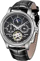 Relógio masculino LIGE à prova d'água, mecânico, automático, dourado, pulseira de couro branco