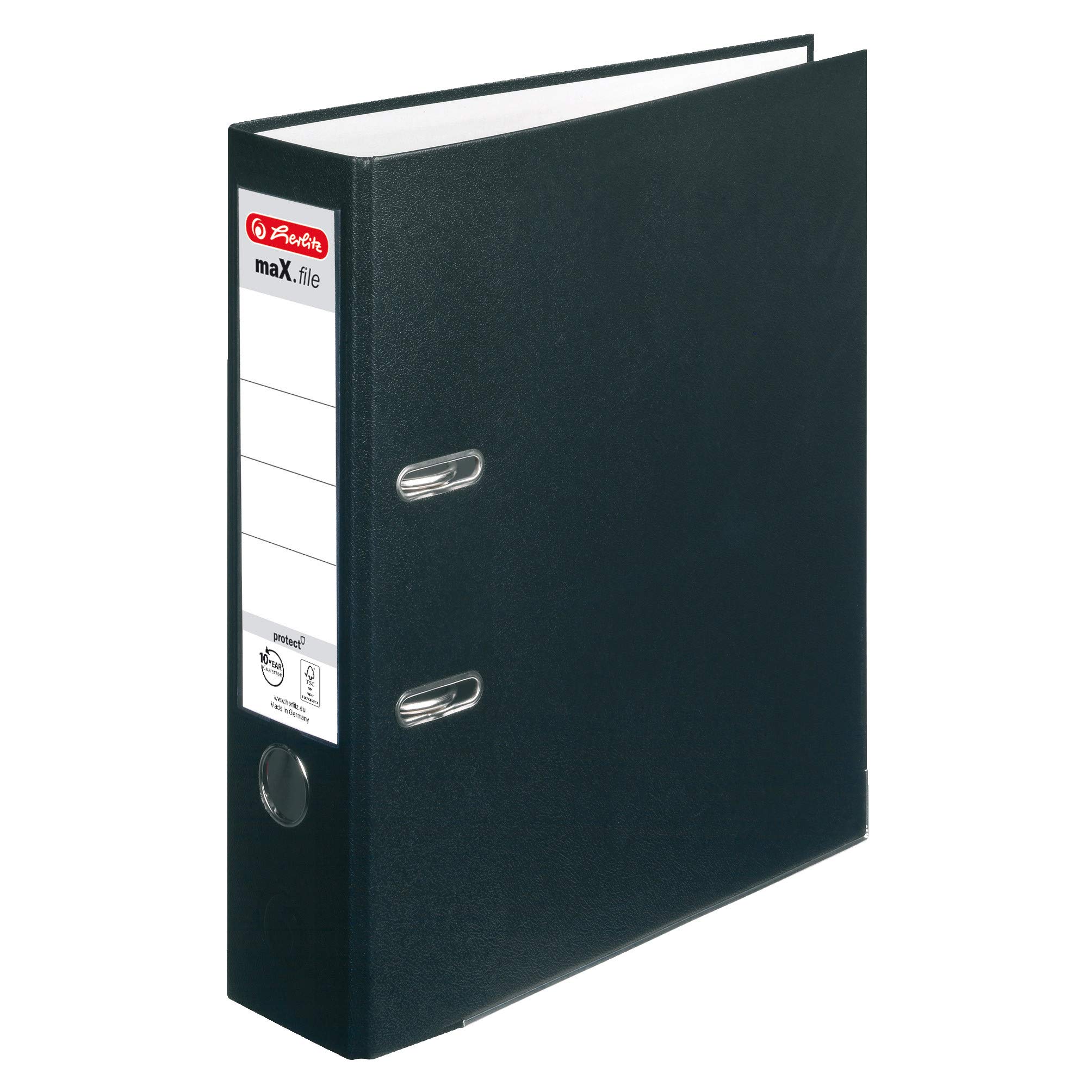 Herlitz Ordner maX.file protect A4 8cm PP-Kunststoffbezug/Papier hellgr.besch. (schwarz, 8cm | 20er Pack)
