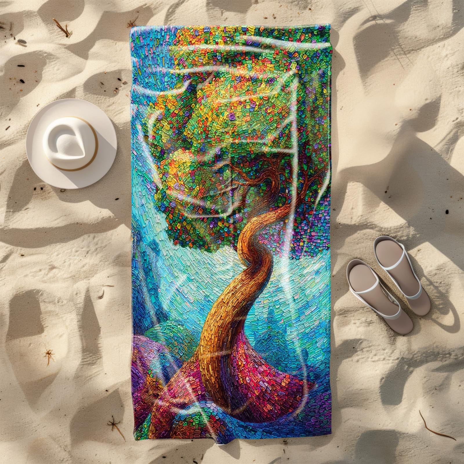 Générique Serviette Microfibre Plage Vert Jaune Arbres Violets