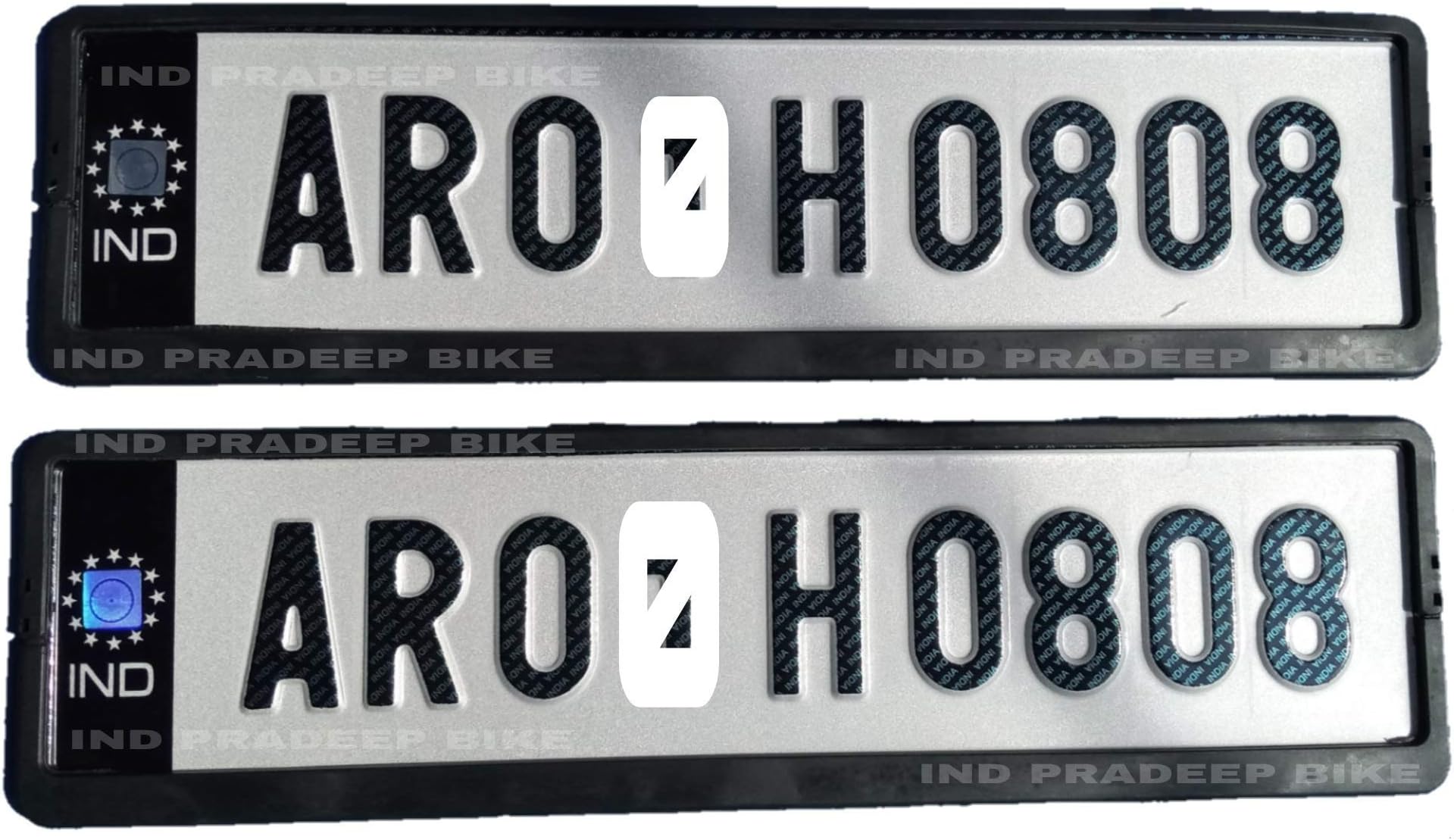 IND Fancy Car Aluminium Number Plates with Plastic Frame with buyer's Four Wheeler Number Embossed die pressured White-Black | Non HSRP Without Serial Code |Front and Back| Black