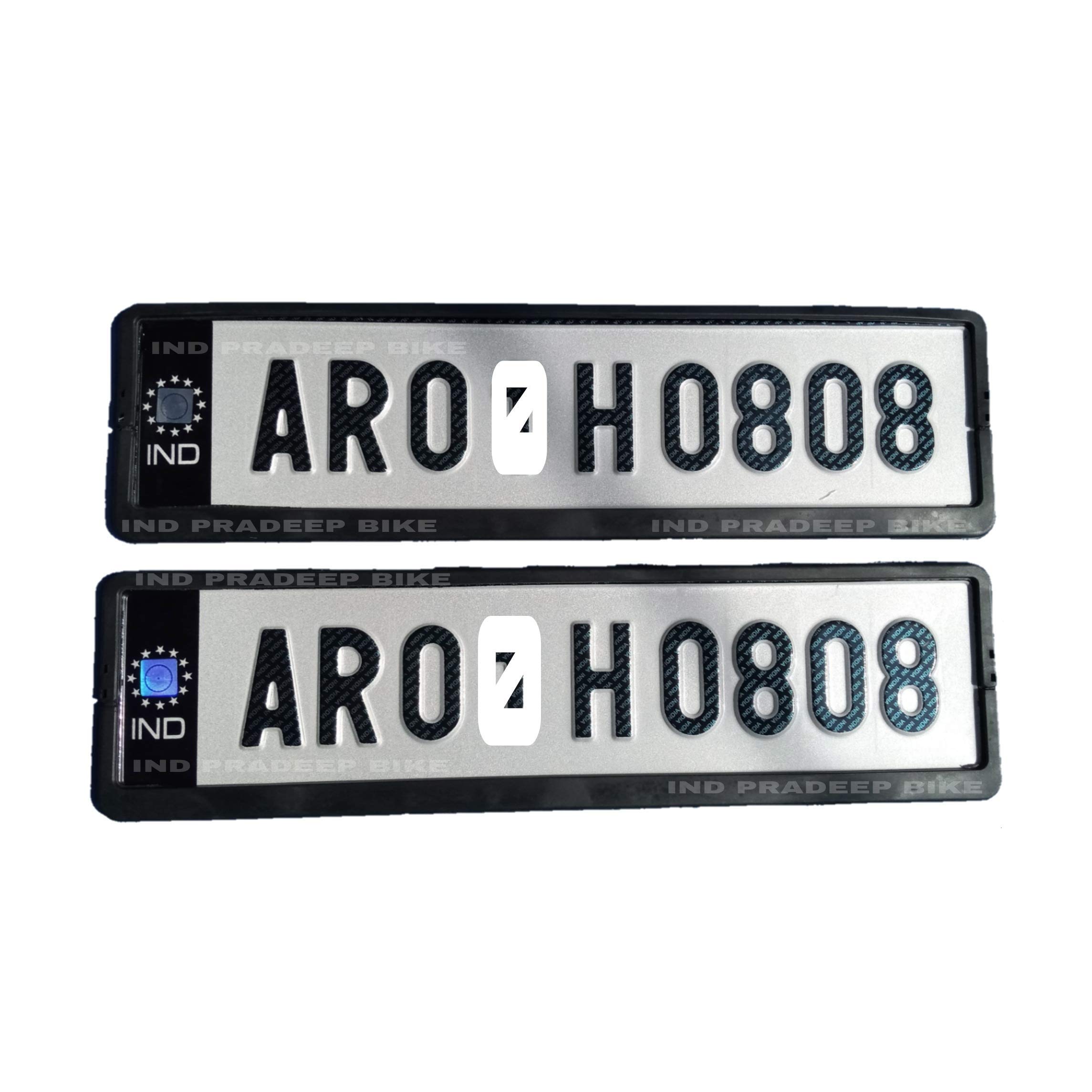 IND Fancy Car Aluminium Number Plates with Plastic Frame with buyer's Four Wheeler Number Embossed die pressured White-Black | Non HSRP Without Serial Code |Front and Back| Black