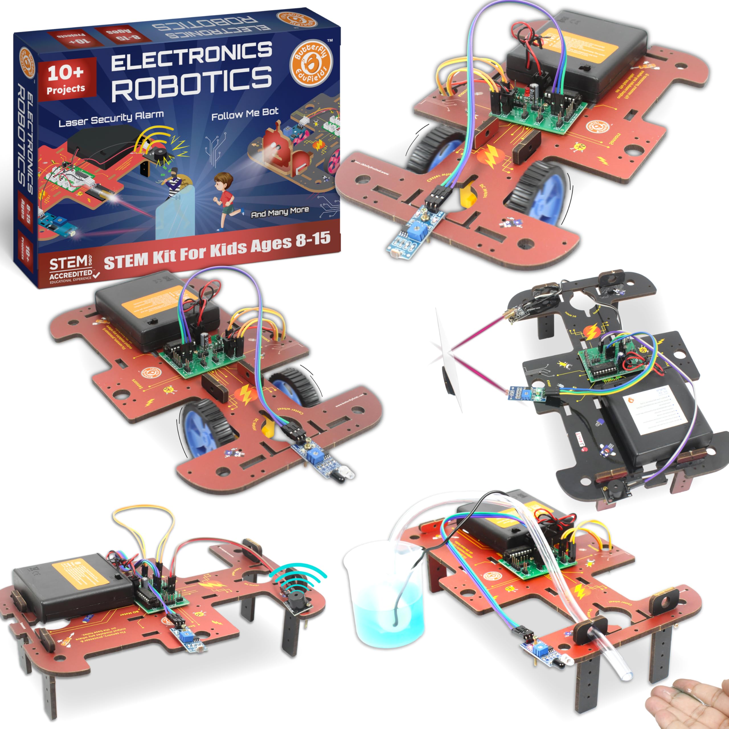 Butterfly Edufields 10-in-1 STEM Robotics Kit for Kids Ages 8-14 – Robot Kit, Electronics, Science & Engineering Projects, DIY Circuit Board Educational Toy for Boys & Girls 8,9,10,11,12,13,14