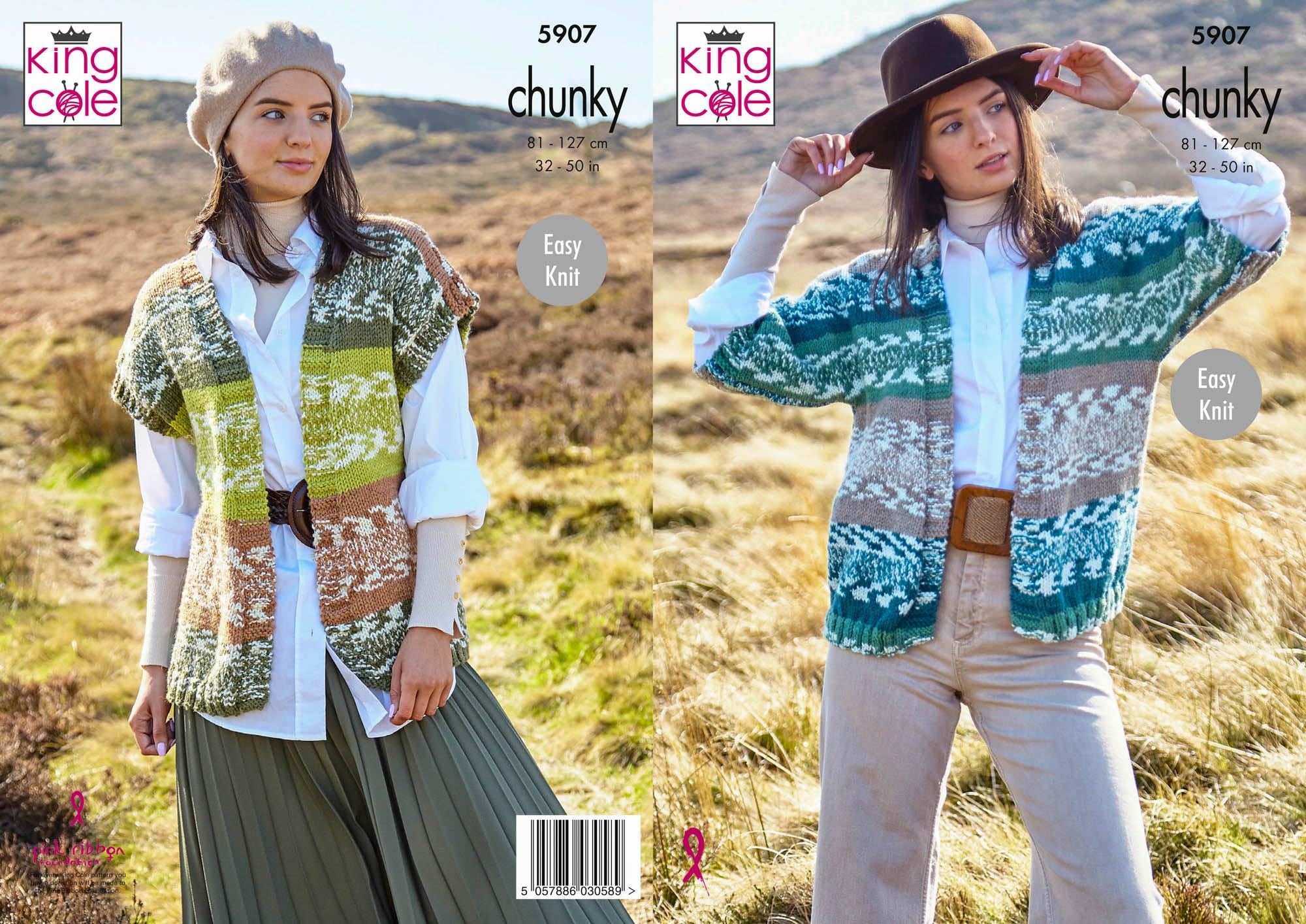 King Cole 5907 Knitting Pattern Womens Cardigan and Waistcoat in Nordic Chunky, 32'' - 50''