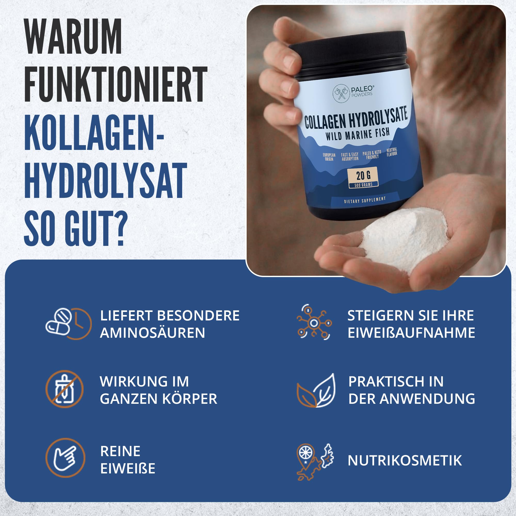 Poudre hydrolysate de collagène - Morue sauvage capturée d'Europe - 500 g