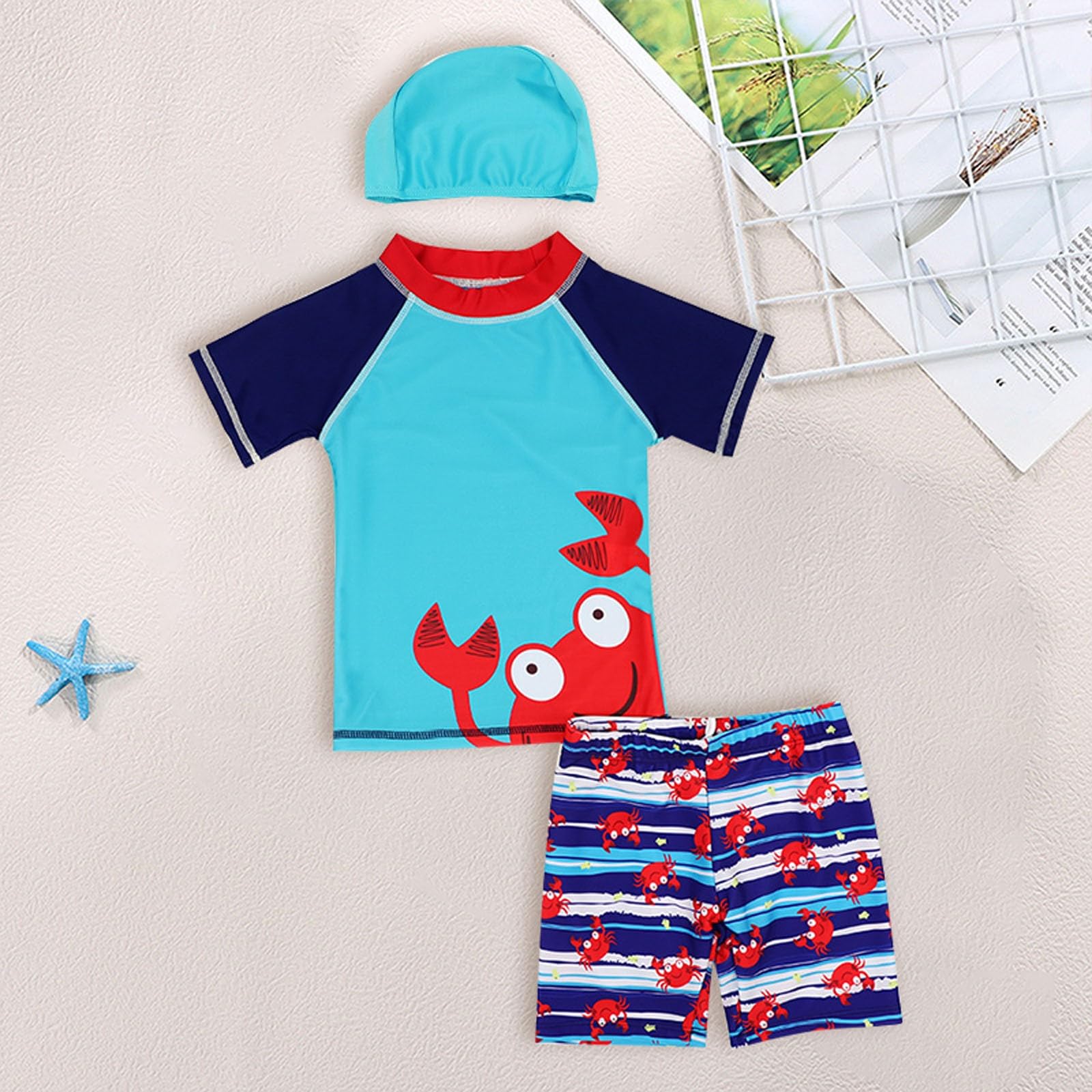Maillots De Bain pour Bébés,Une Pièce À Manches Courtes Maillots De Bain avec Fermeture Éclair Maillot De Bain Bebe Garcon UV Manches Courtes, avec Capuchon De Protection Solaire