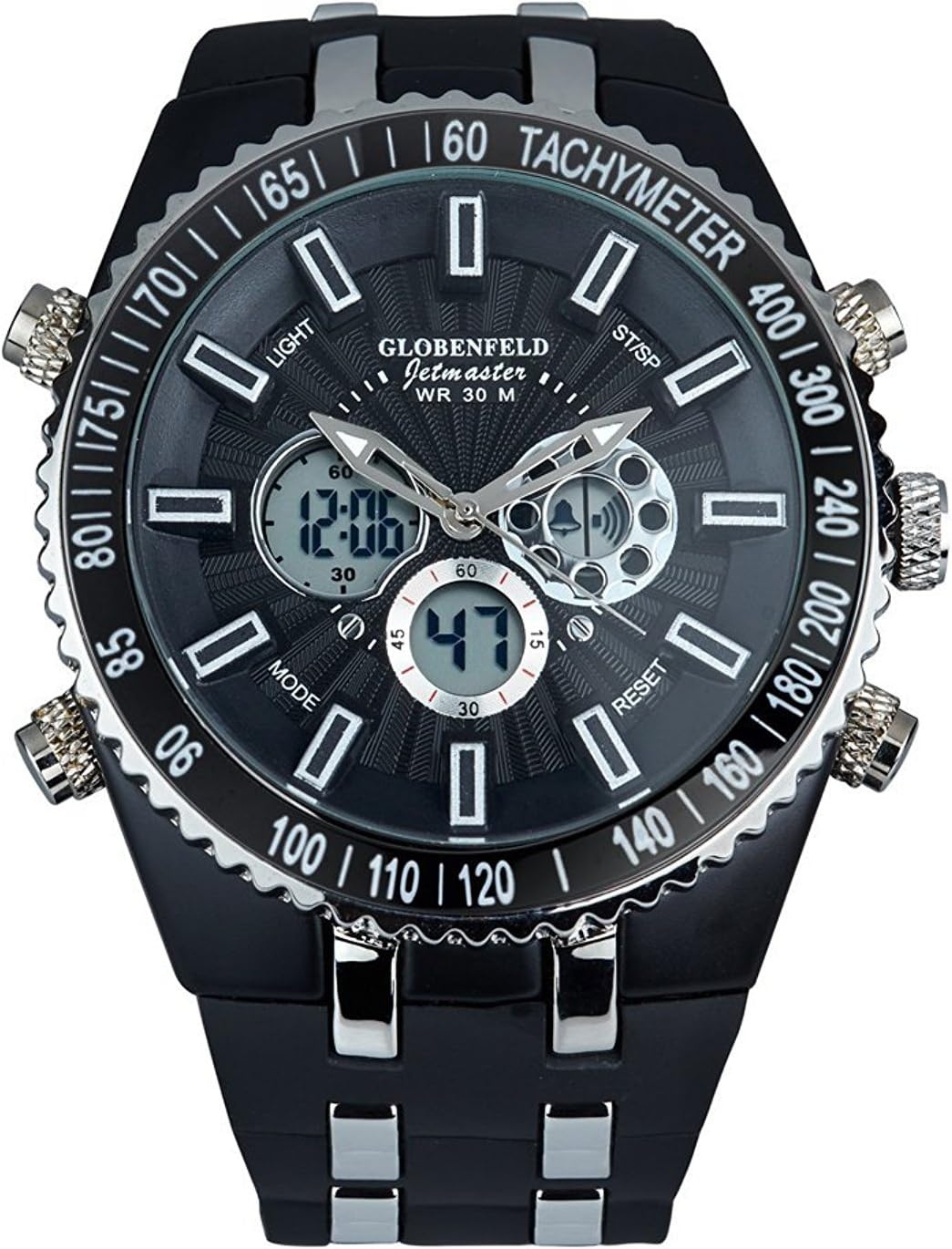 Jetmaster Men's Sports Watch - Rugged, Durable Design for the Modern Man with Jet Black Metal Case, Silicone Rubber Wrist Band, and 5 Year Manufacturer's Warranty