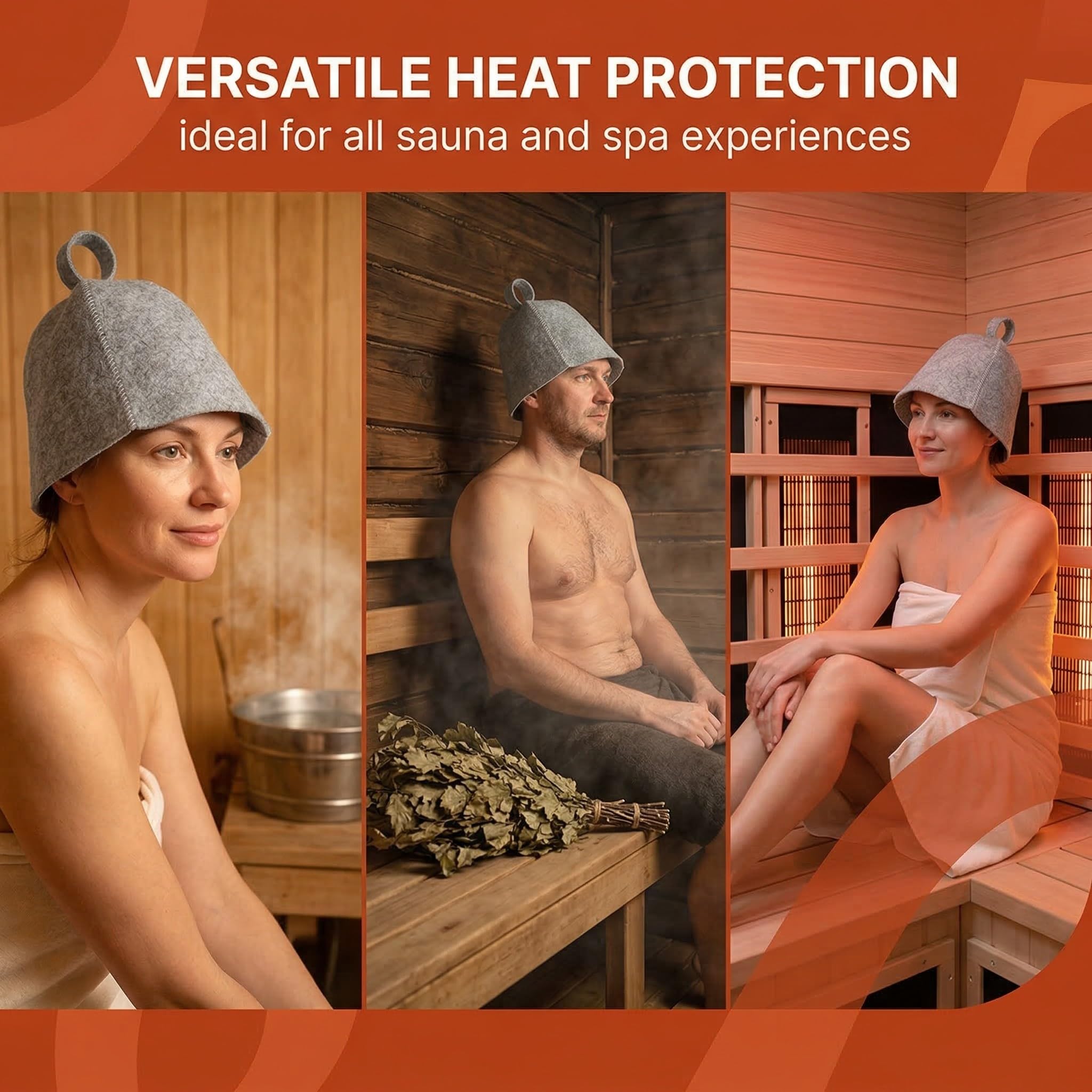 Bonnets de sauna en feutre absorbant - Accessoire de sauna pour homme et femme - Protection de la tête (gris)