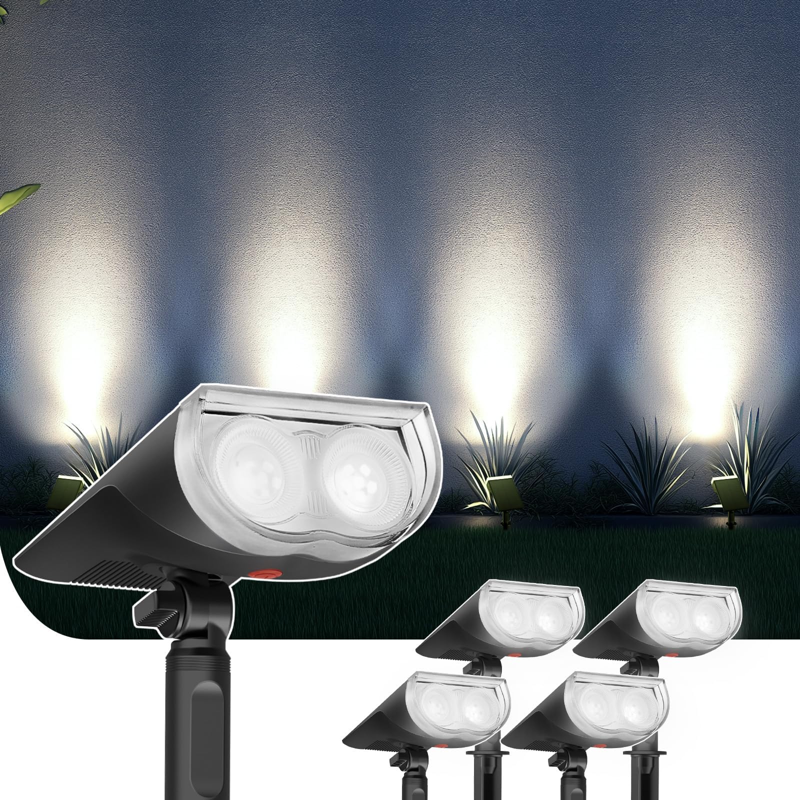Linkind Cool White Solar Spot Lights Outdoor Garden, Ip67 Waterproof Outdoor Light Ground Stake & Wall Mount, Compact Led Solar Lights For Gardens & Potted Plants, 4 Pack