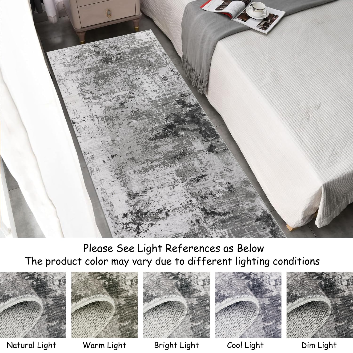 Cekene Läufer Flur 80x300cm Abstrakter Teppich Läufer rutschfest Waschbar Küchenläufer Grau Lang Flur Teppich für Eingang Badezimmer Waschküche Schlafzimmer Wohnzimmer