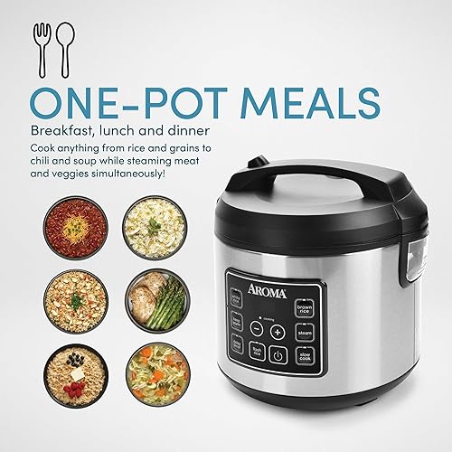 Miniatura 2 de Cocina digital para arroz y cereales de 20 tazas, multicocina, revestimiento de granito unido 8X, plata (renovada)