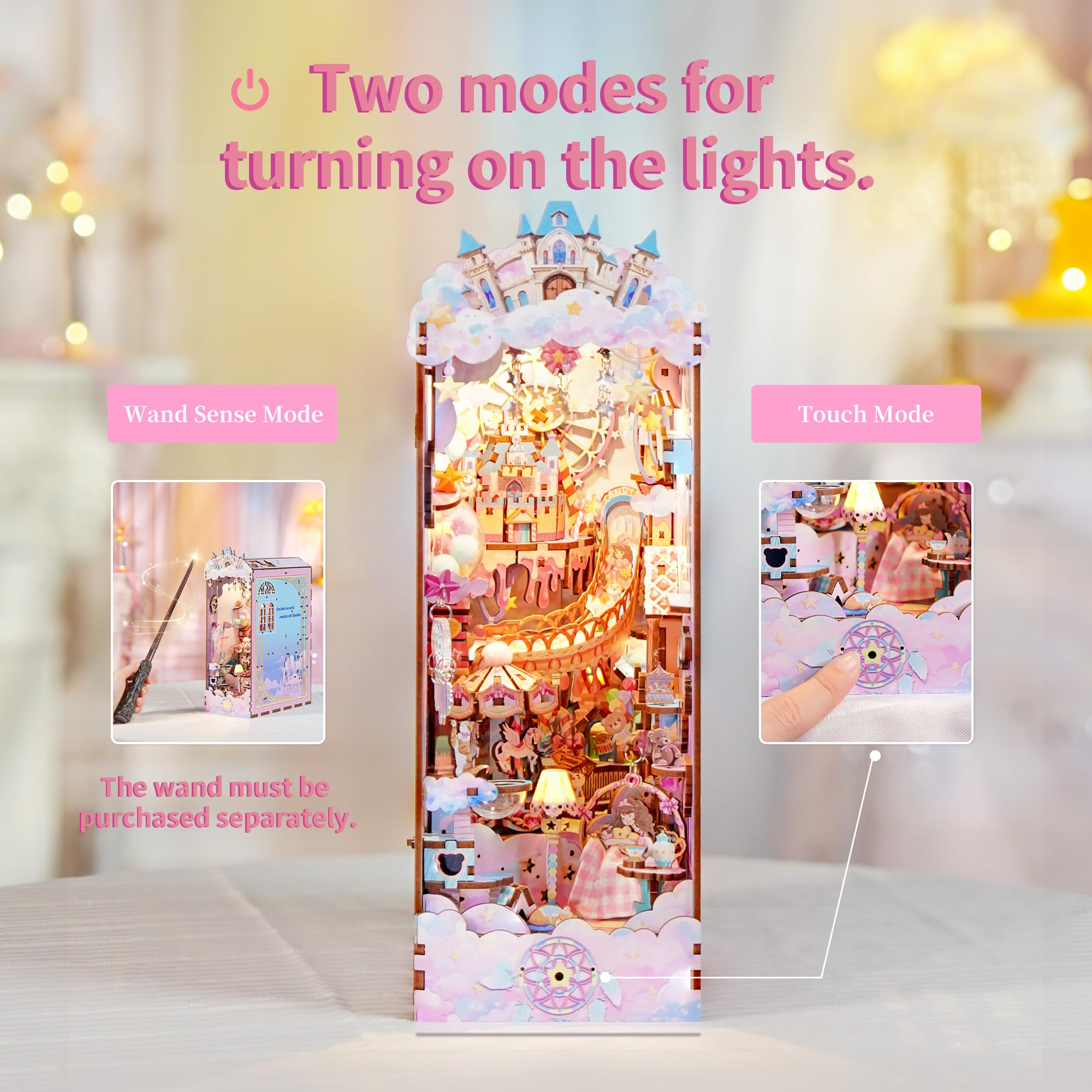 Tonecheer Book Nook Kit puzzle in legno 3D Booknooks fai da te modellini per adulti da costruire in miniatura casa libreria Nook Book con luce regalo divertente regalo di compleanno (Dolce Sogno)