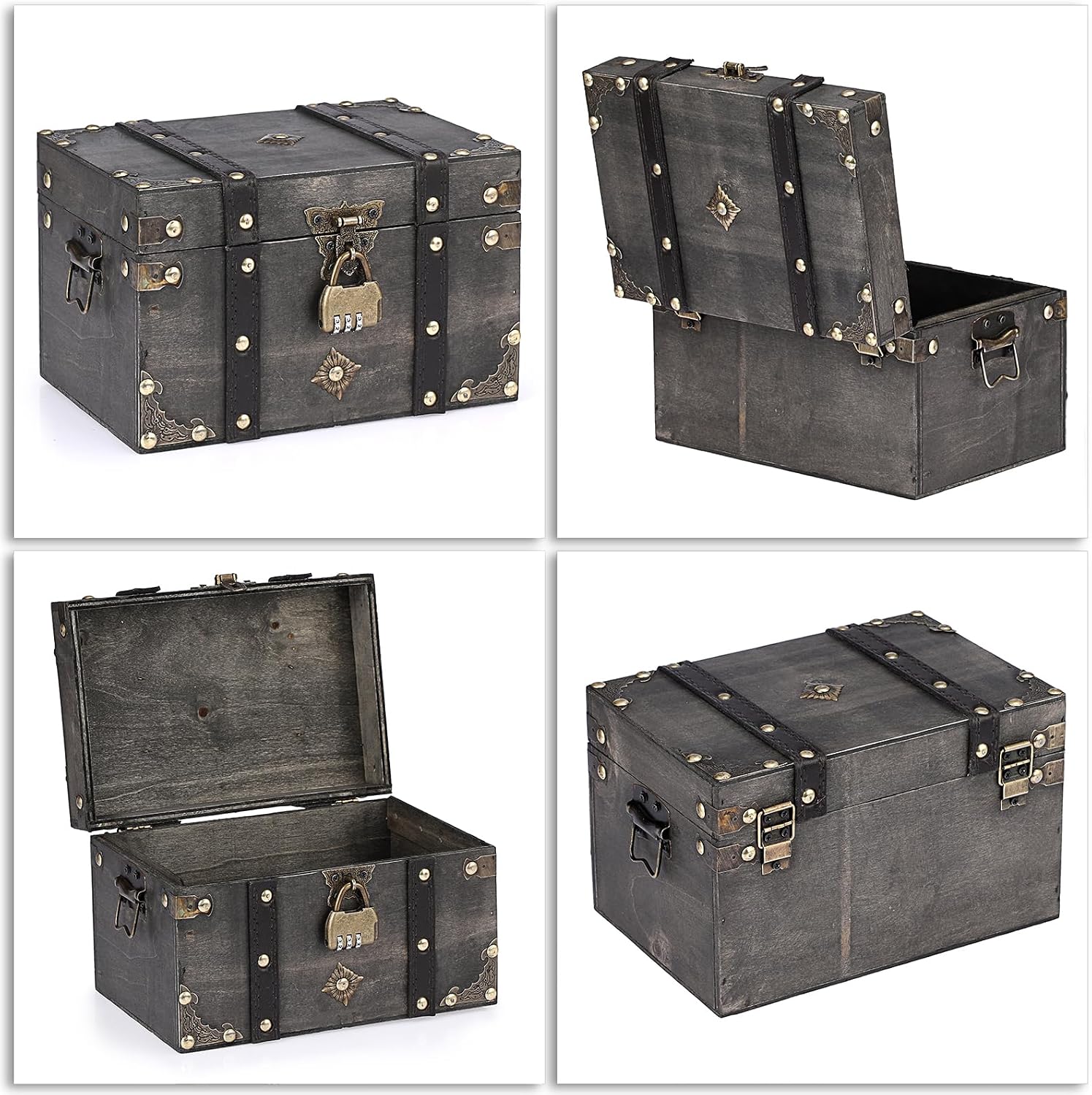 ELLDOO Wooden Treasure Chest with Lock, Vintage Pirate Chest, Medium