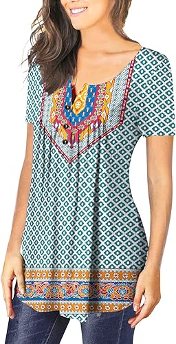 Miniatura 6 de Blusas fluidas para mujer, blusas casuales de verano de manga corta, ajuste holgado, para ocultar el vientre, camisetas lindas con estampado floral