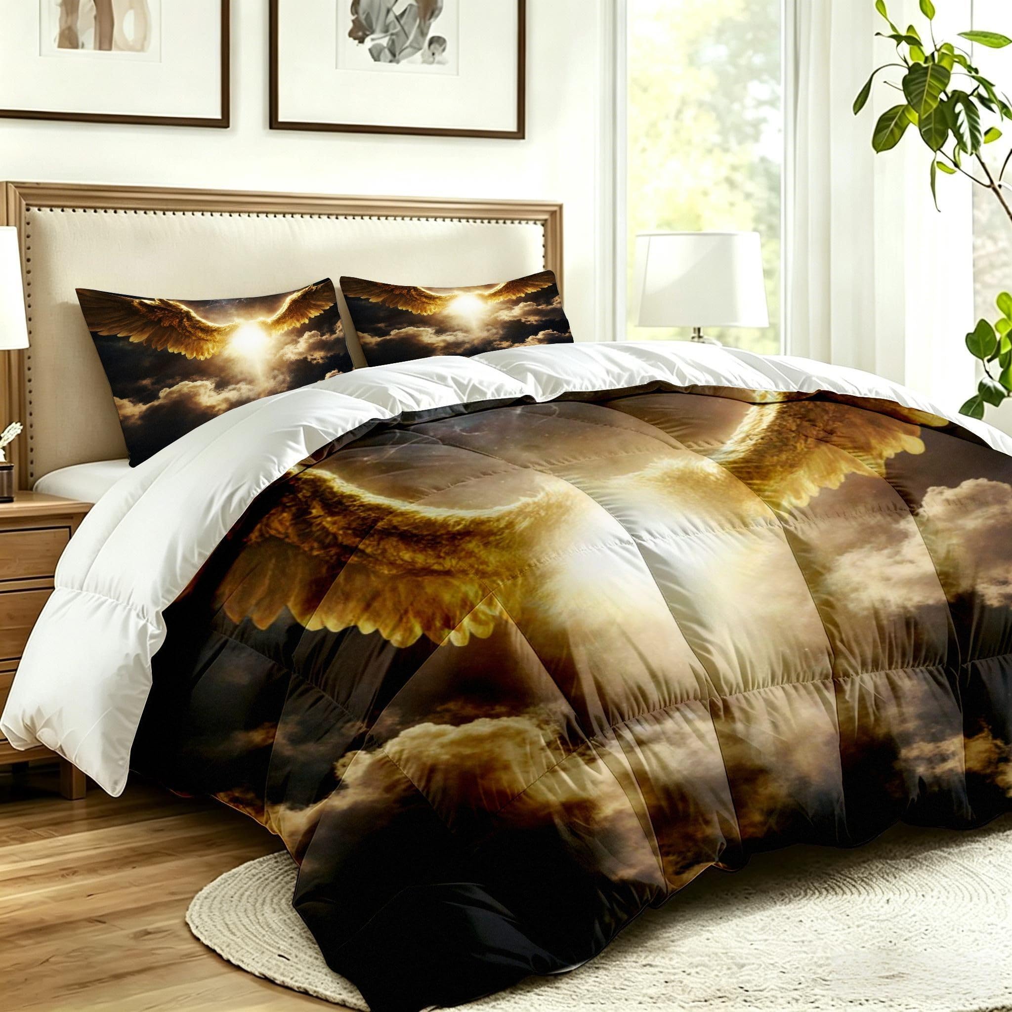 Ensemble Lit Complet 160x200 cm Ailes Ciel, Housse en Microfibre Imprimée et Duvet Coton 4 Saisons, Comprend 2 Taies, Excellence et Qualité Supérieure, Chaud et Respirant-F220