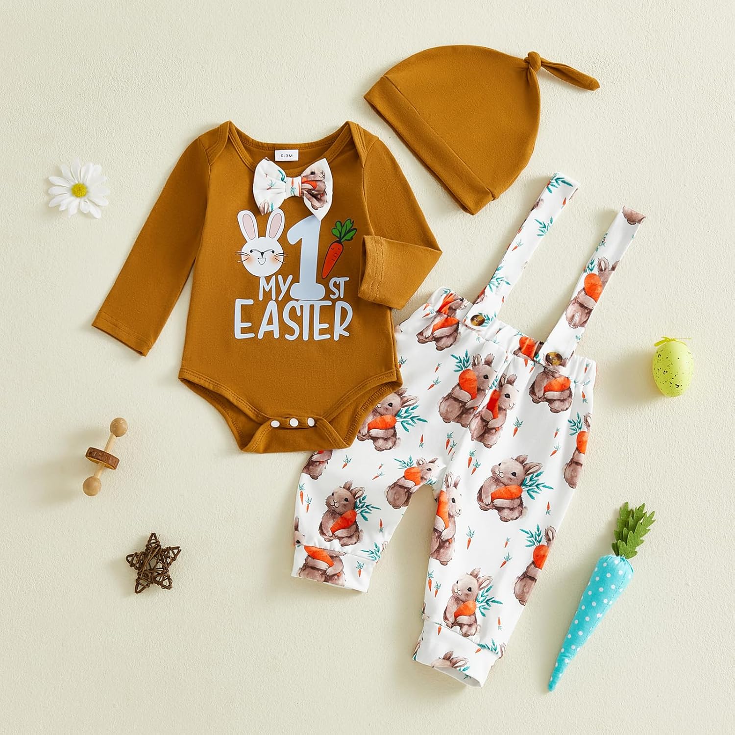 My First Easter Baby Boy Outfit Gentleman Rabbit Romper Shirt Tops Bunny Overalls Pants Newborn Hat 3pcs Set - Image 7