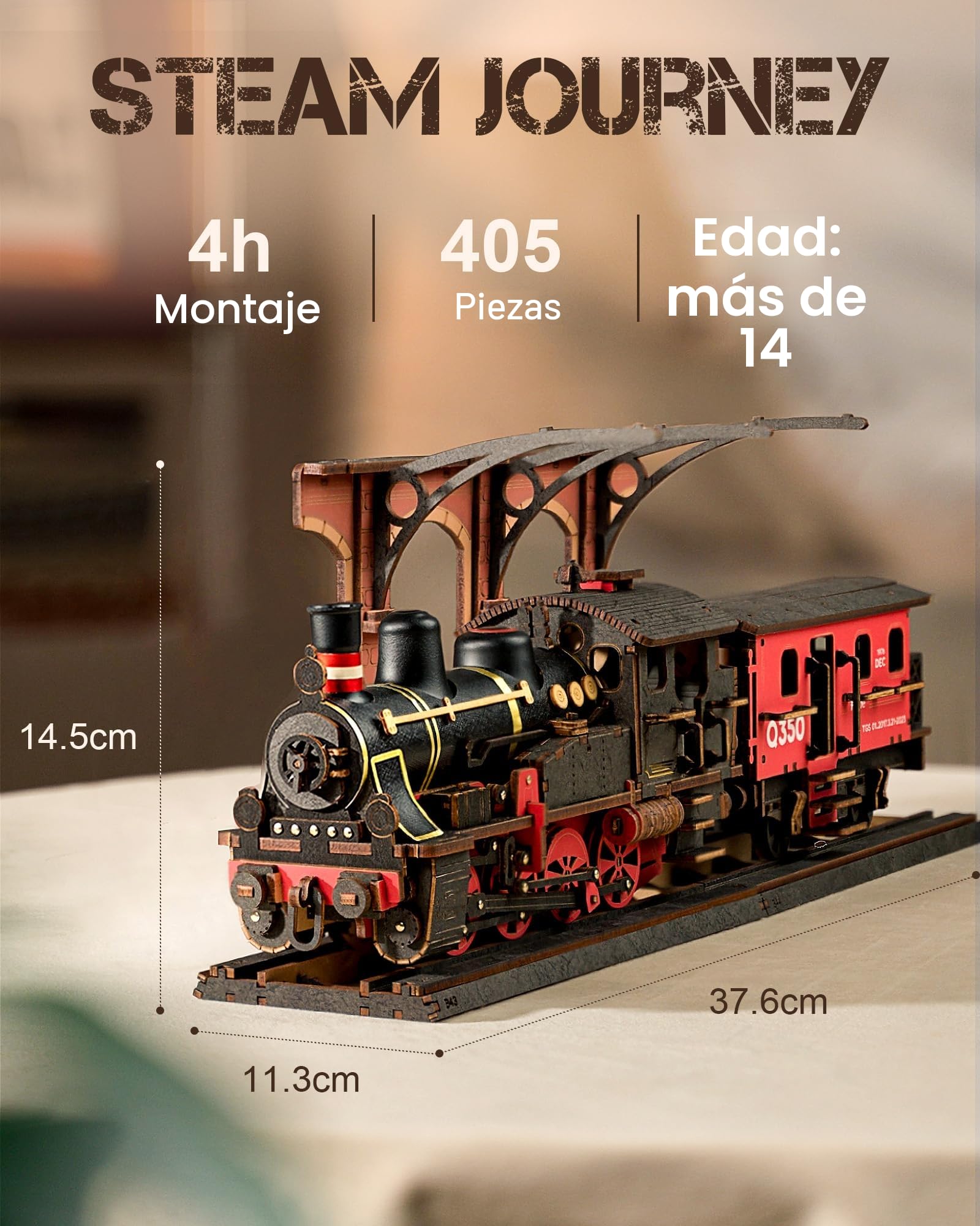 ROBOTIME Maquetas para Construir Tren de Vapor, Puzzle 3D Madera para Montar Manualidades, Regalos para Adultos y Niños