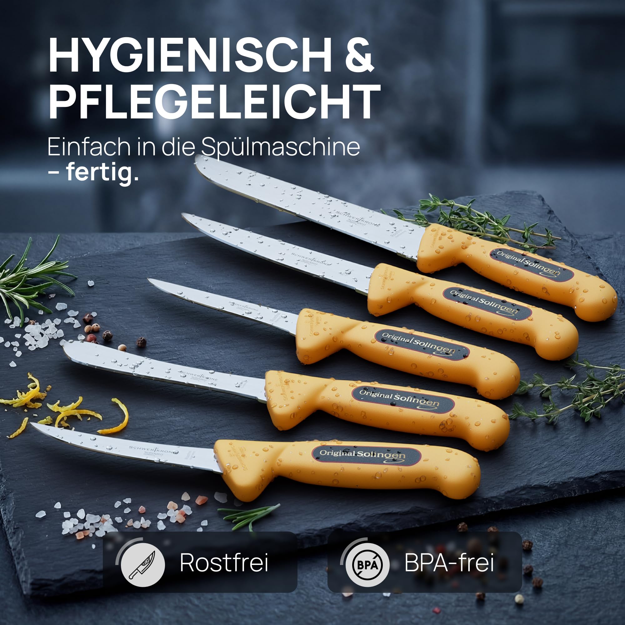 Schwertkrone Solingen Metzgermesser Set - Made in Germany - 6-tlg. Profi Messer Set, Fleischermesser, Schlachtermesser, Ausbeinmesser, Schlachtmesser