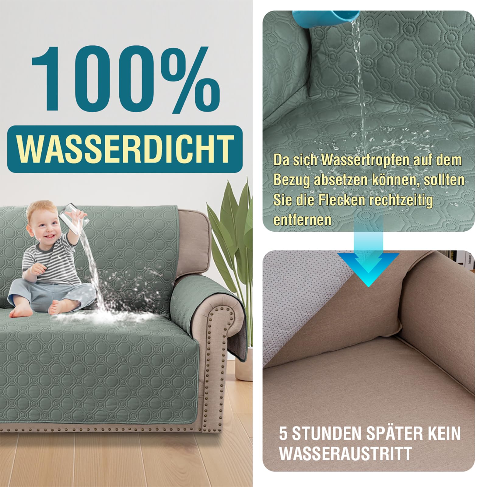BellaHills 100% Wasserdicht Sofabezug Ecksofa l Form(205cm) Sofa Überzug Couchbezug Eckcouch Sofaschutz Sofaschoner rutschfest Sofabezüge, Lilienkissen
