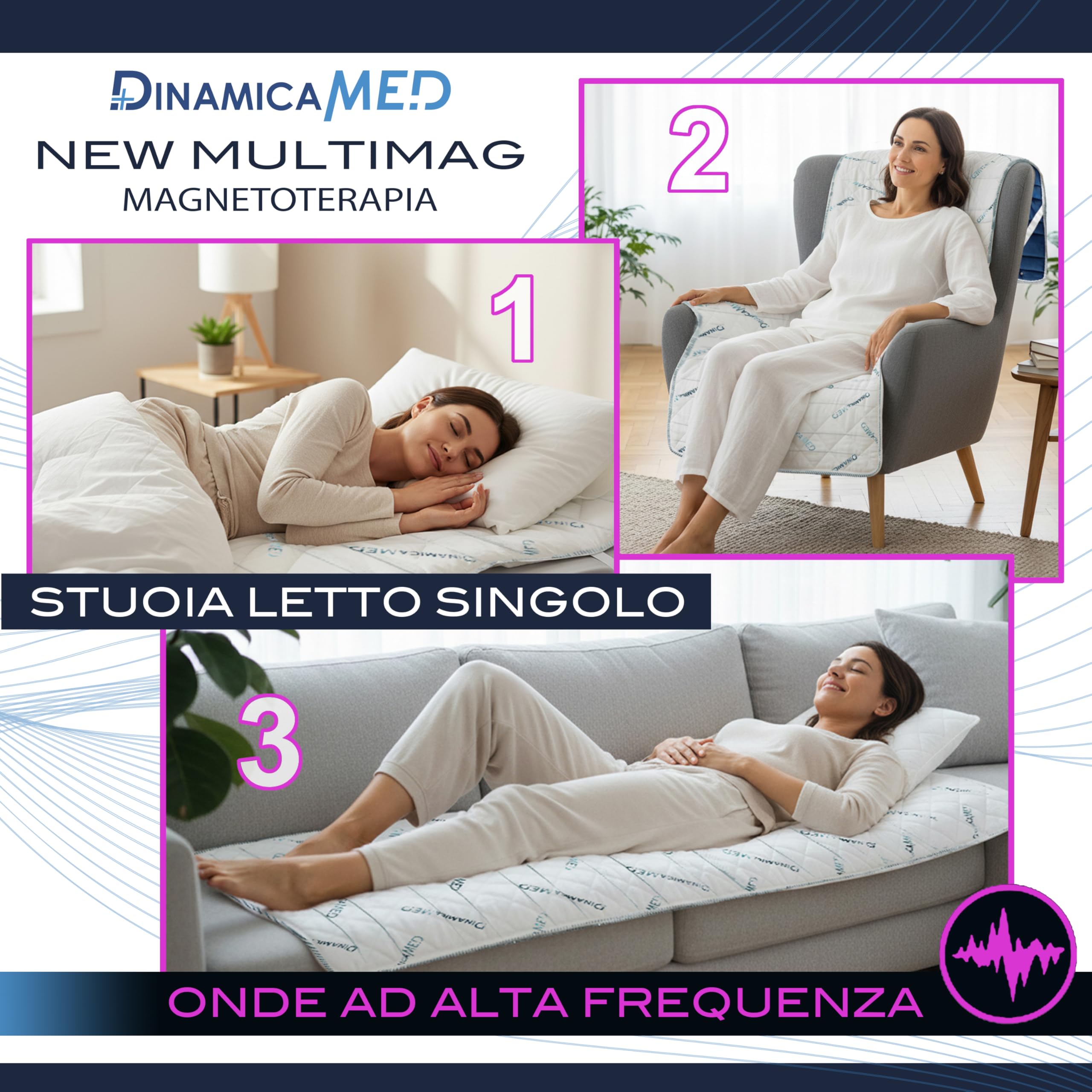 Dinamicamed New MultiMag PRO 5.0 Apparecchio per Magnetoterapia, Magnetoterapia con 1 Diffusore in Bassa Frequenza (LF) e Stuoia 80x190 ad Alta Frequenza (HF)