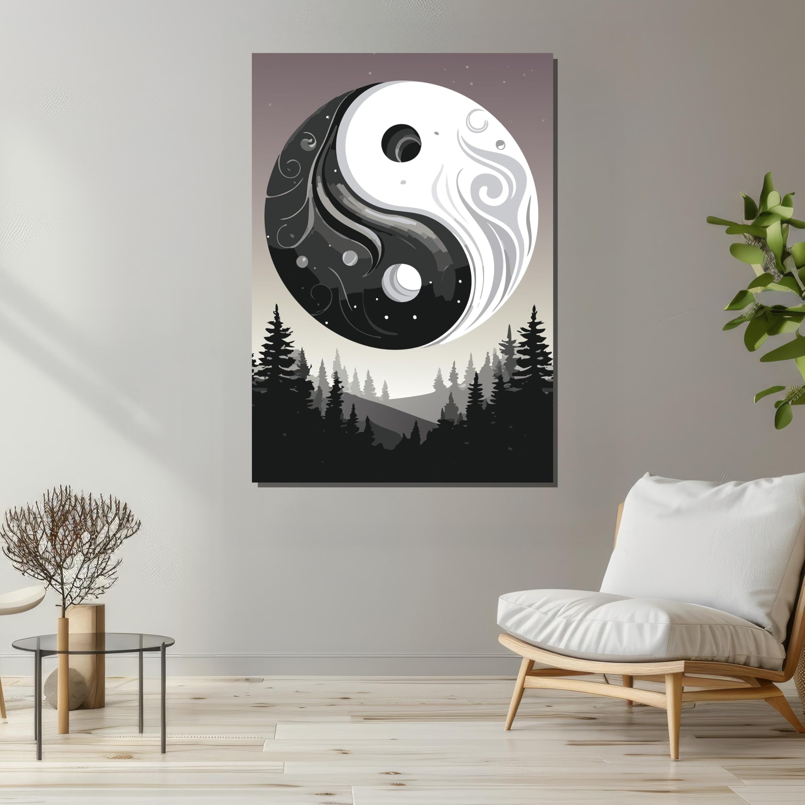 Tableau sur toile Yin et Yang, illustration vectorielle, affiche philosophique Yin et Yang, décoration pour toutes les pièces (60 x 90 cm/sans cadre)