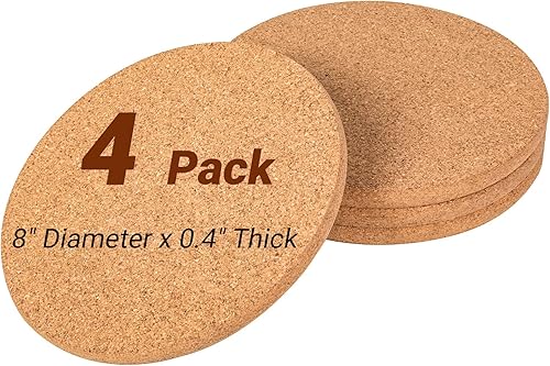 Salvamanteles de corcho, paquete de 4 almohadillas redondas de corcho para ollas y sartenes, 8 x 0.4 pulgadas, almohadillas gruesas de alta