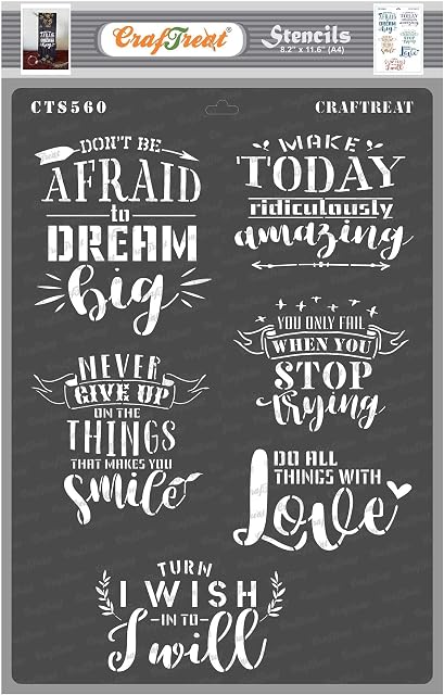 CrafTreat Quote Stencils for Crafts Reusable Vintage - Determination - Size: A4 - Motivational Stencil for Furniture Painting - Positive Quotes Stencils for Painting on Concrete, Canvas