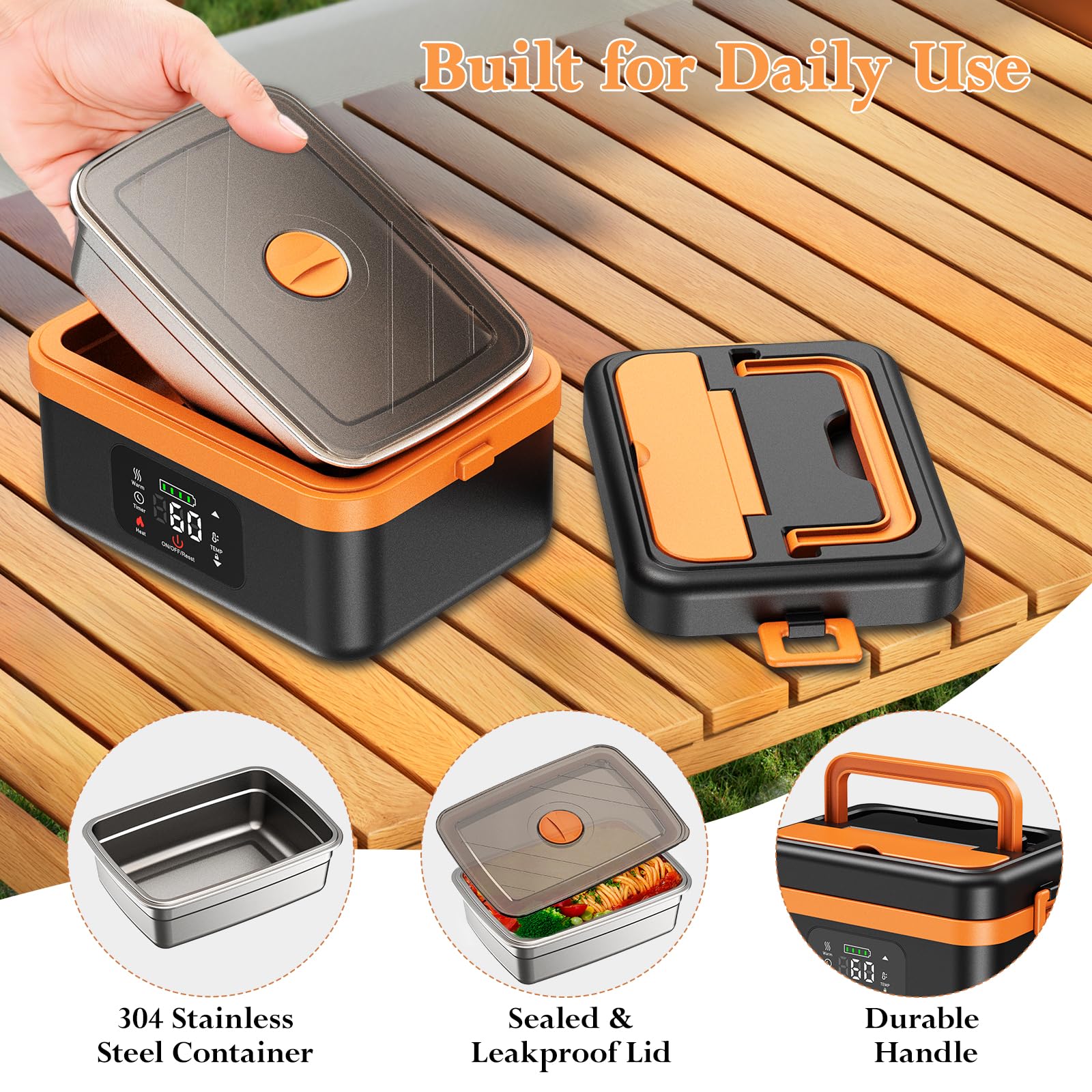 Scaldavivande Elettrico Portatile, 1L Porta Pranzo Elettrico con Touch Screen, Scalda Vivande Portatile Elettrico con Stoviglie in Acciaio Inossidabile e Borsa Termica per Auto/Ufficio/Viaggi