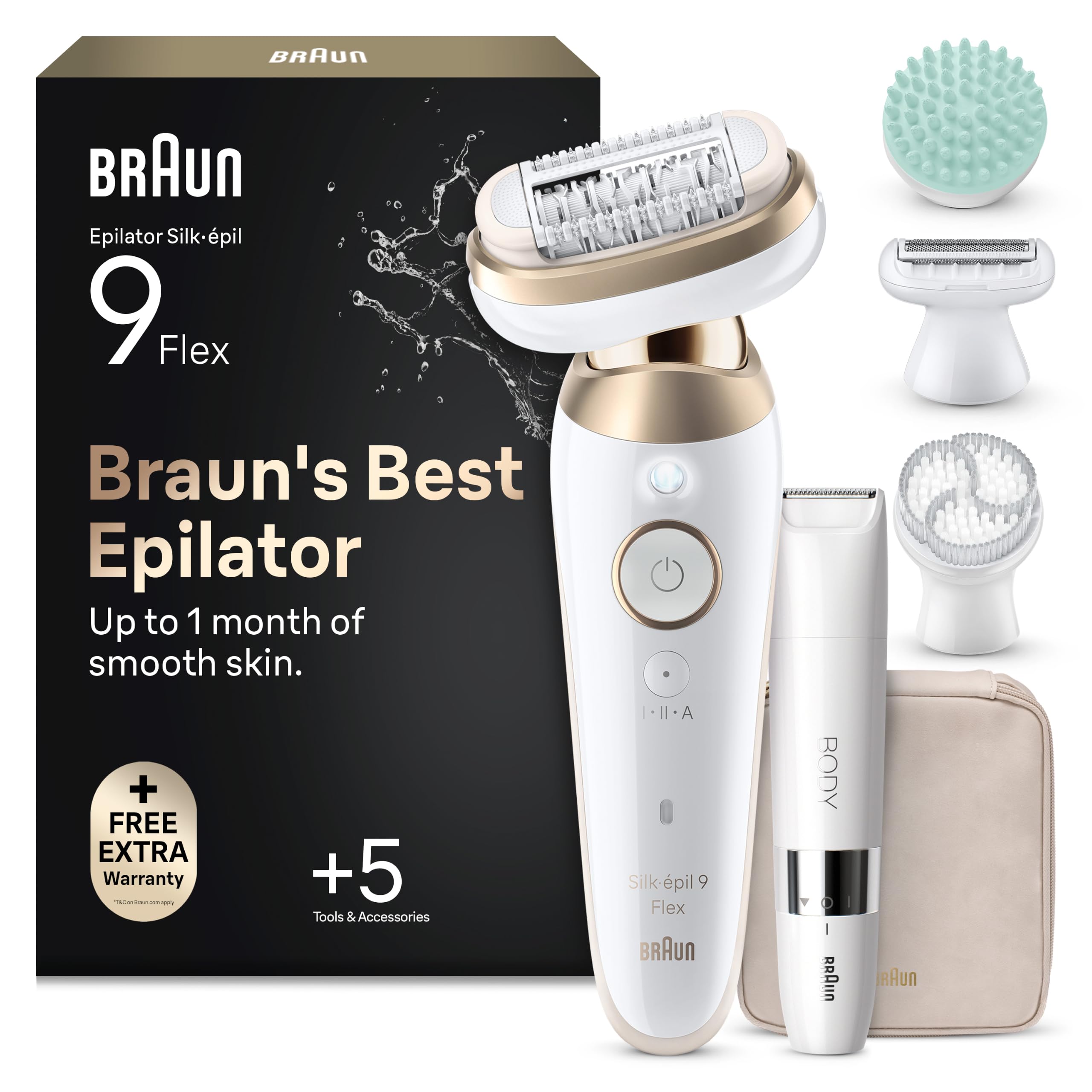Braun Silk-épil 9 Flex SkinSpa All-in-One Kit épilateur pour femme/épilateur pour longue durée, mini rasoir pour le corps, 9-481 3D, blanc/doré