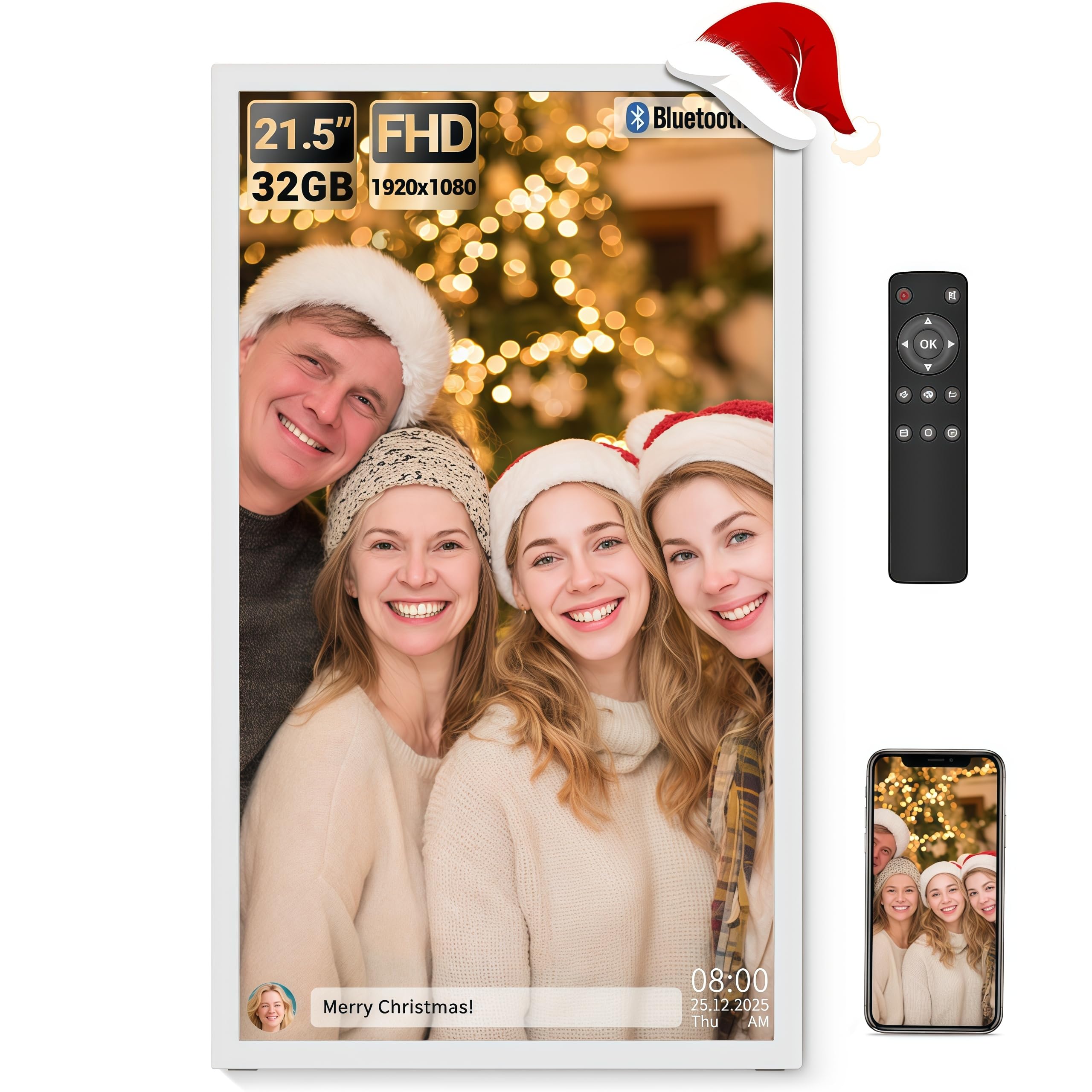 BSIMB Large Digital Picture Frame 21.5 Inch, 1920x1080 FHD WiFi Digital Photo Frame Electronic 32GB Remote Control, Share Pictures/Videos via App/USB/