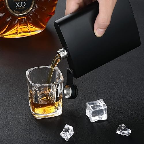 Miniatura 9 de 2 piezas de petaca para licor para hombre, embudo y tazas de acero inoxidable negro mate a prueba de fugas, con tapa de metal que nunca se pierde,