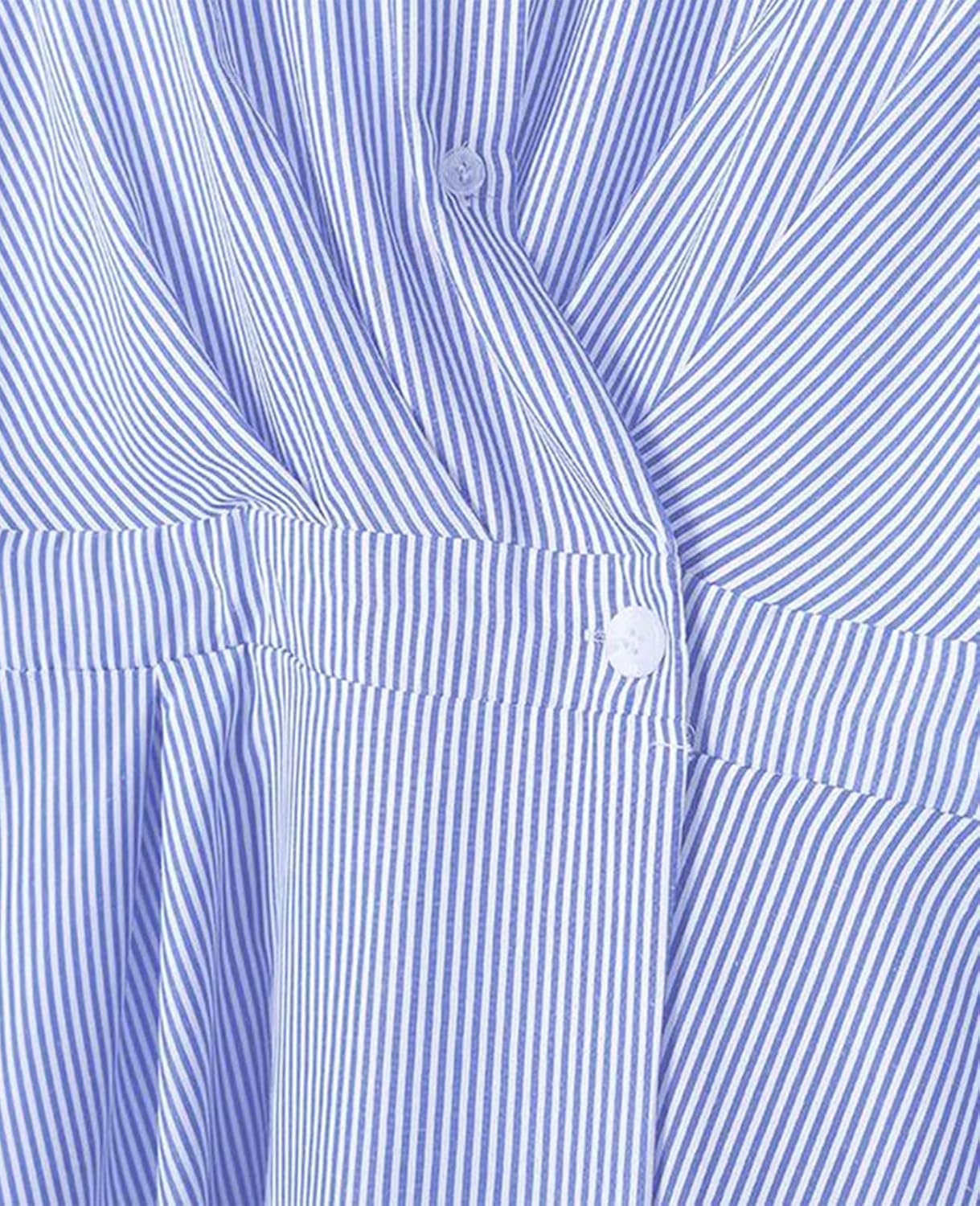 LADYFUL Womens Elegant Striped Shirt Midi Dress Collared Button Down Long Sleeve A-line Wedding Guest Long Dress - Image 7