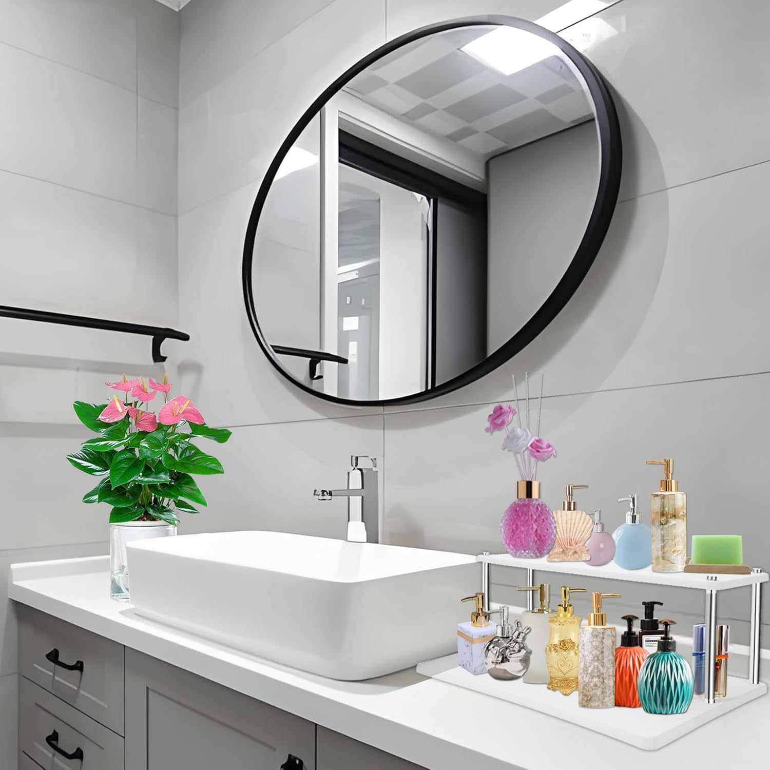 Stone Drying Mat for Kitchen Counter,2-Tier Space-Saving Dish Drying Mat,Fast Dry&Super Absorbent Stone Drying Mat,Non-Slip for Dishes,Cups,Cutlery (white, 15.7*11.8*5.5inches)